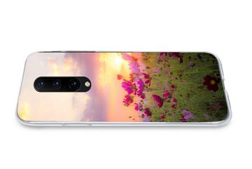 MuchoWow Handyhülle Sonnenuntergang - Blumen - Rosa - Natur - Grün, Phone Case, Handyhülle OnePlus 7 Pro, Silikon, Schutzhülle