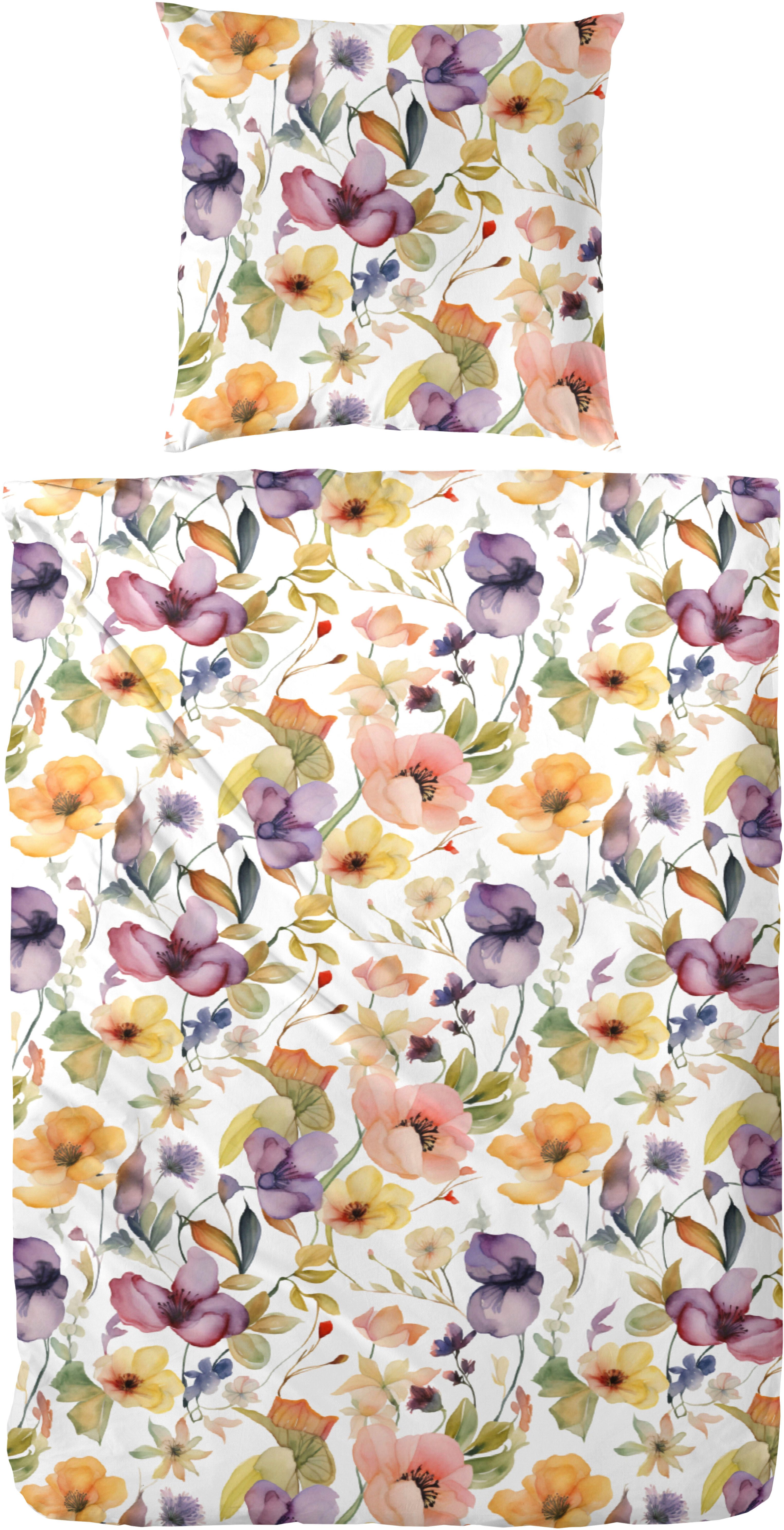 Primera Bettwäsche Primera Mako-Satin-Bettwäsche Viola, Mako-Satin, 2 teilig, mit einem kräftigen Blumenmuster