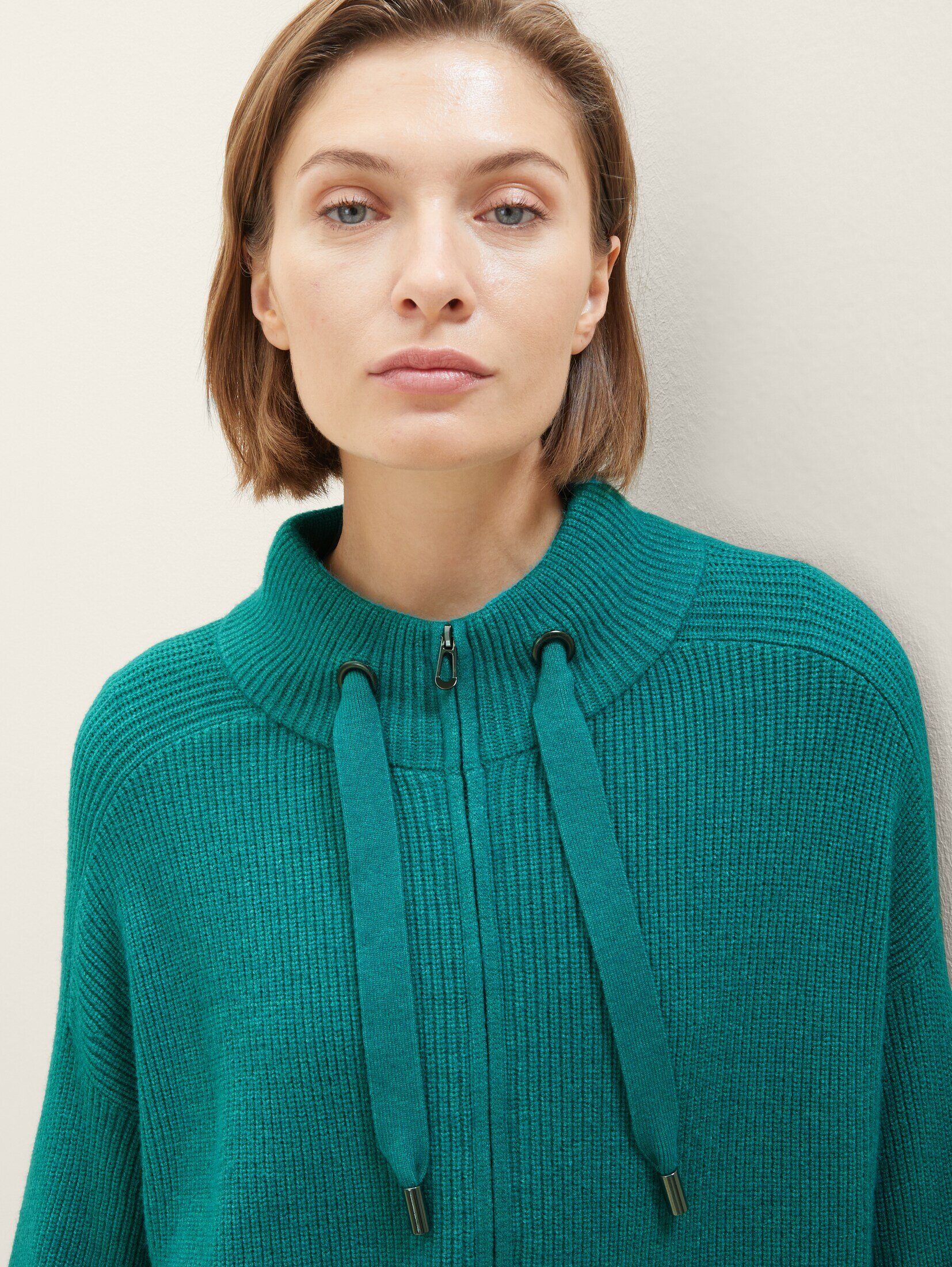 TOM melange ever Reißverschluss Strickjacke TAILOR green Strickjacke mit