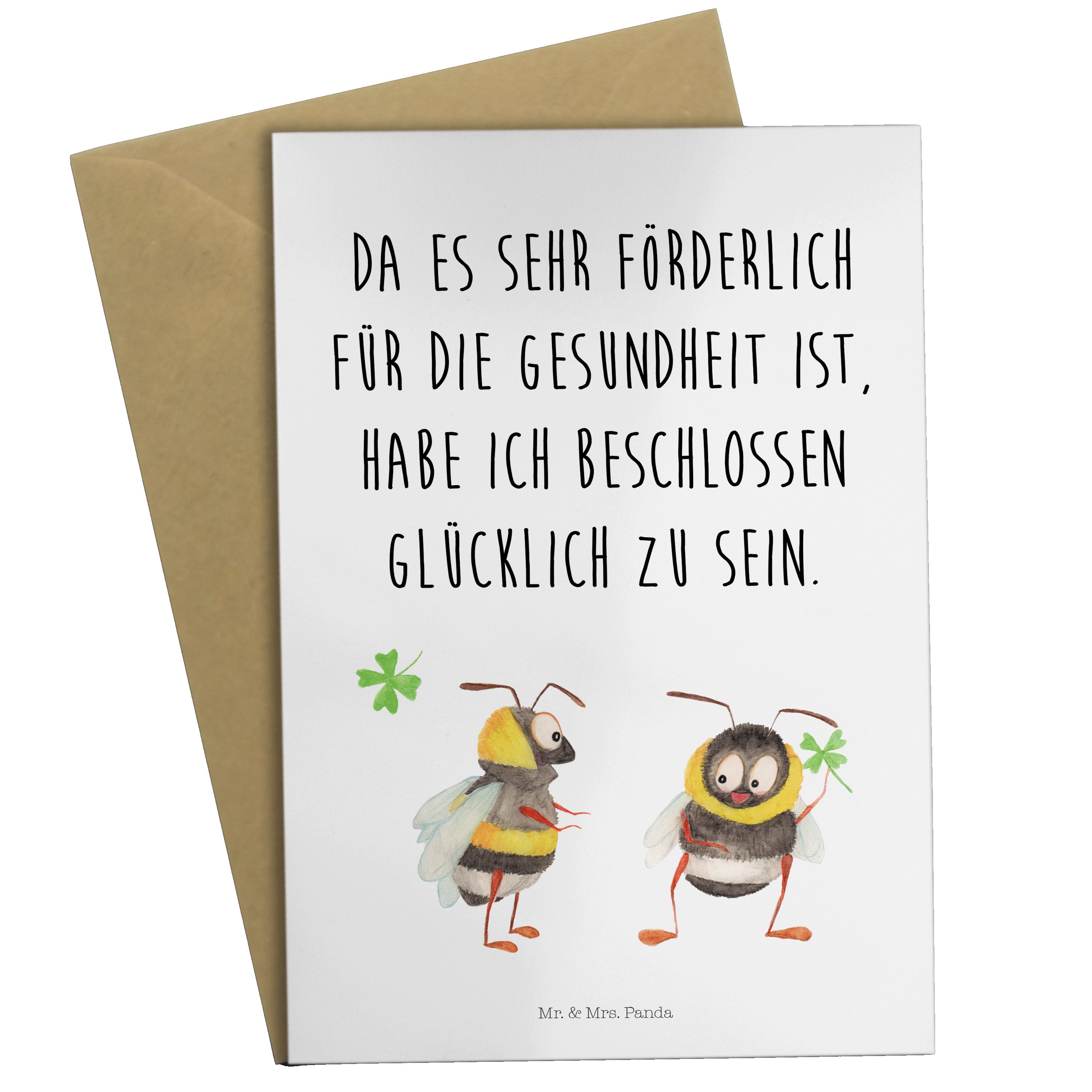 Mr. & Mrs. Panda Grußkarte Hummeln mit Kleeblatt - Weiß - Geschenk, Glückwunschkarte, Einladungs