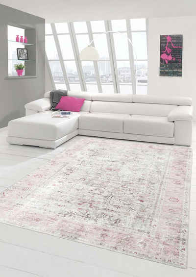 Teppich Klassisch moderner Teppich mit dezenten Blumen & Pflanzen Verzierungen in creme pink, Teppich-Traum, rechteckig, Höhe: 2 mm