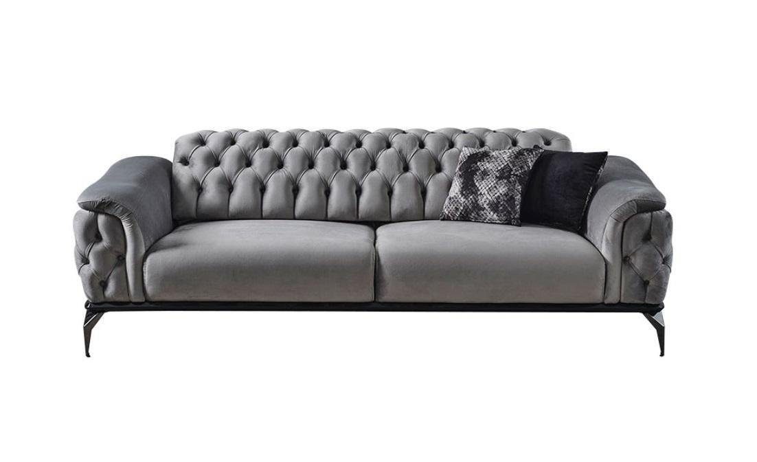 Polster Sofas Couch JVmoebel Designer 3-Sitzer in Chesterfield Sitzer Teile, Sofa Design 1 Made Europa 3 Grau,