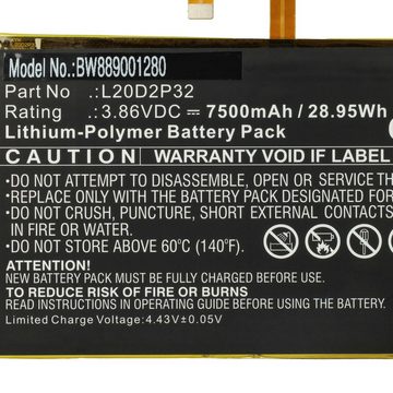 vhbw Ersatz für Lenovo L20D2P32 für Tablet-Akku Li-Polymer 7500 mAh (3,86 V)
