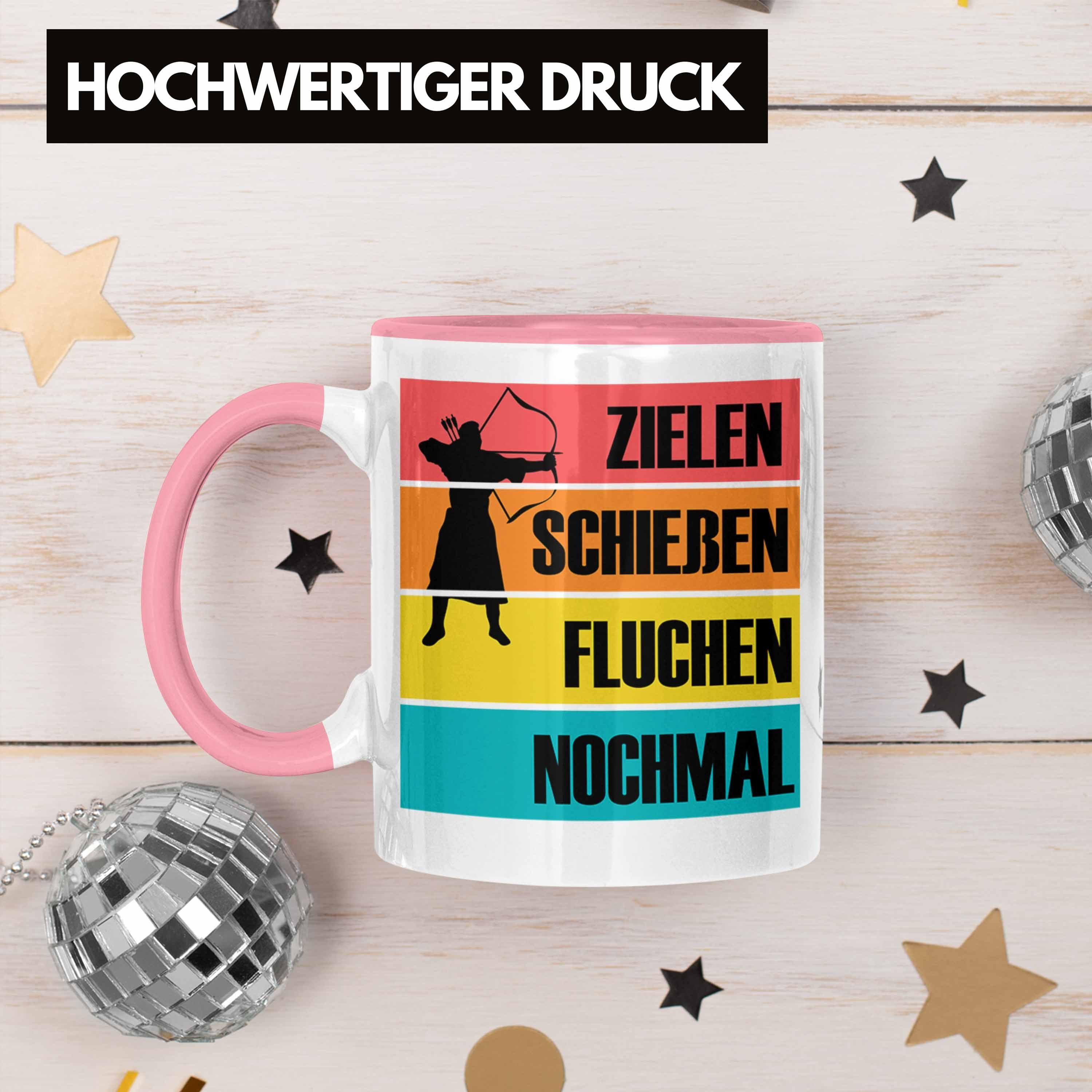 Trendation Bogenschütze - Pfeil B Rosa und mit Tasse Bogenschießen für Geschenk Tasse Spruch