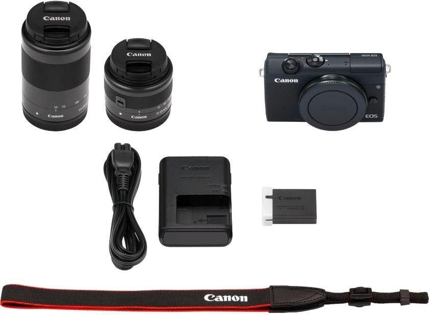 Canon EOS M200 EFM 15-45mm + EFM 55-200 Systemkamera (EF-M 15-45mm f/3.5-6.3  IS STM, EB EF-M55-200mm f/4.5-6.3 IS STM, 24,1 MP, Bluetooth, WLAN (Wi-Fi)