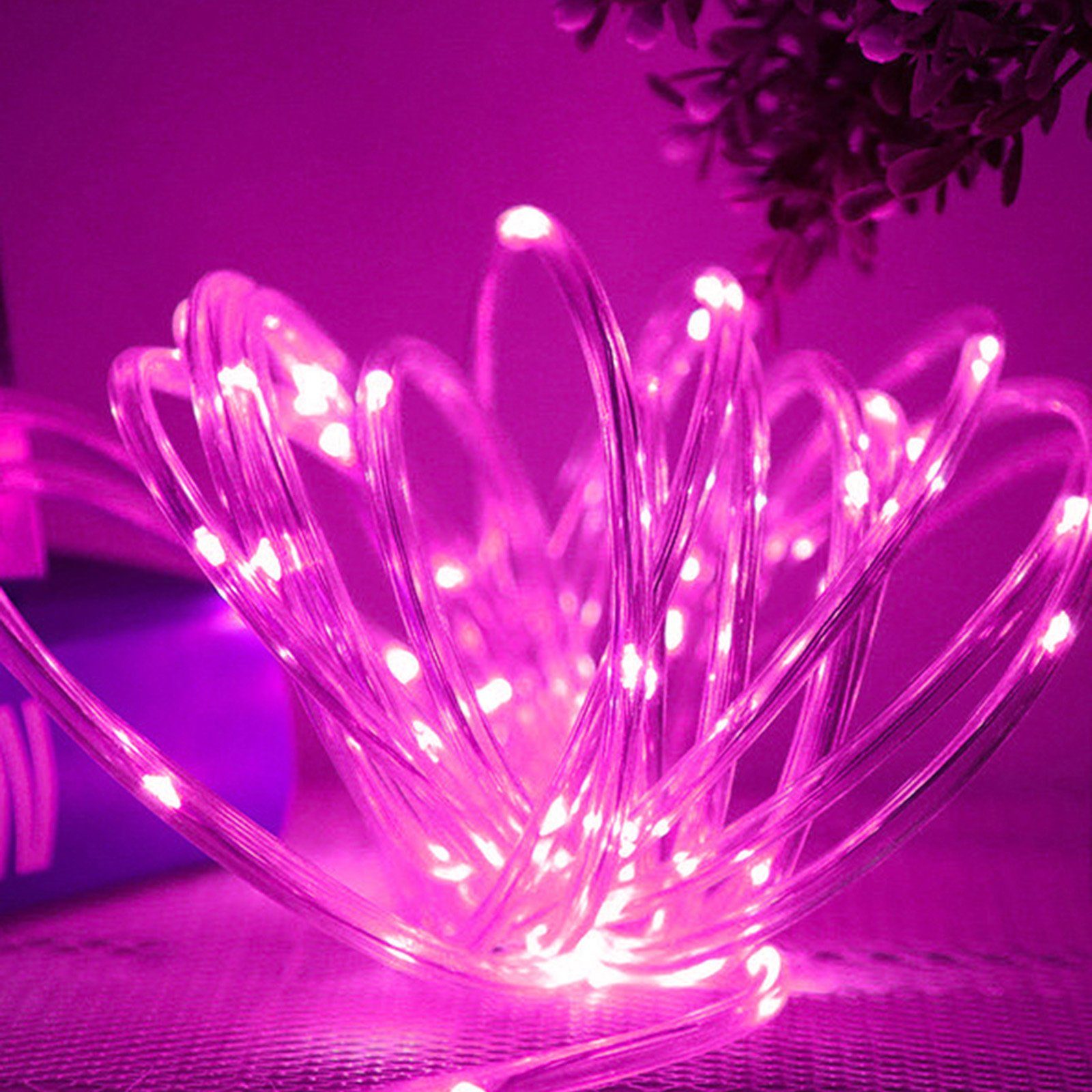 für Weihnachtsdeko 50LEDs, wasserdicht, Party, 8 Rosnek Balkon Camping LED-Lichterkette Rosa batterie, 5M Modi,