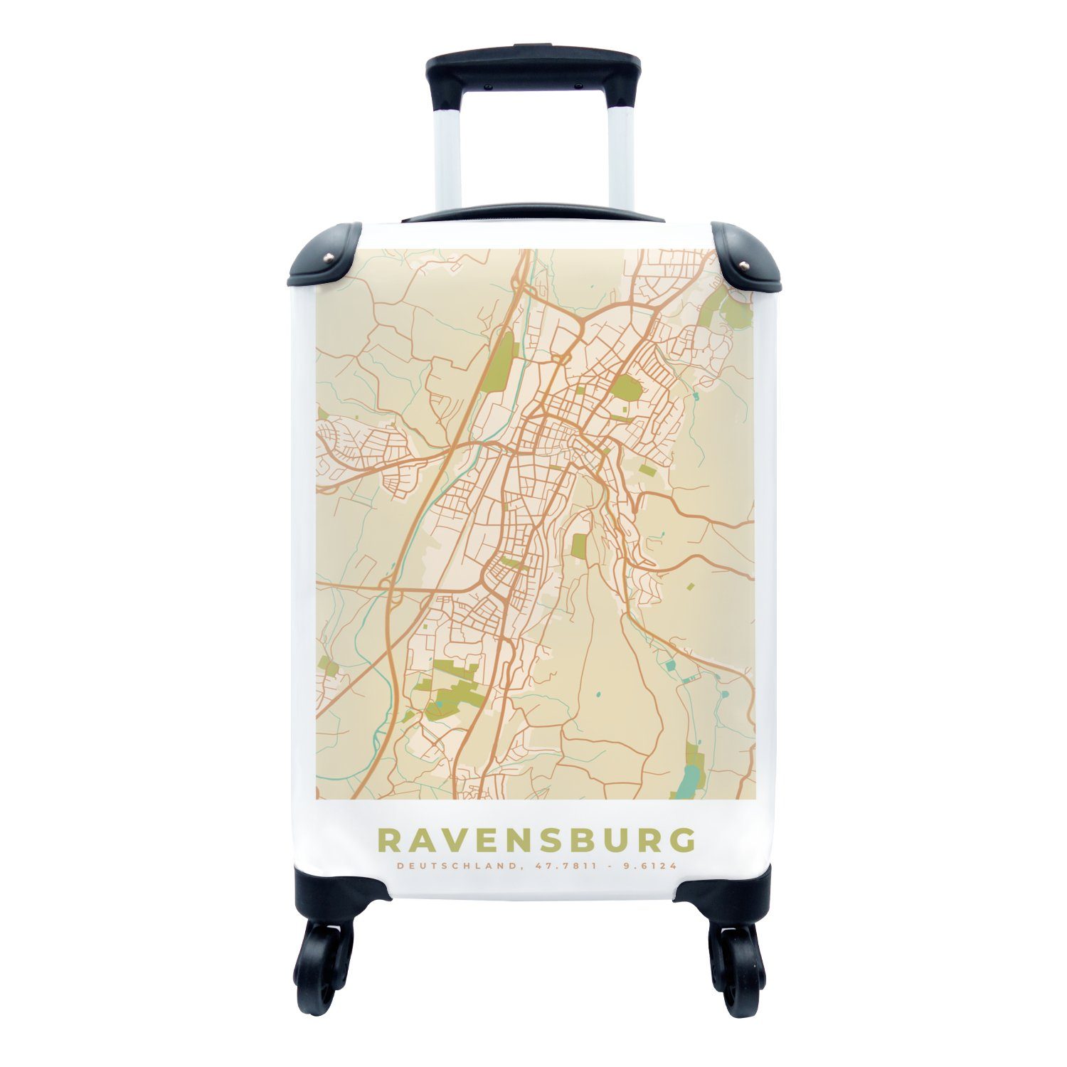 MuchoWow Handgepäckkoffer - Karte, mit - - Stadtplan Trolley, Vintage Ferien, für Reisetasche Handgepäck rollen, Rollen, Reisekoffer 4 Ravensburg