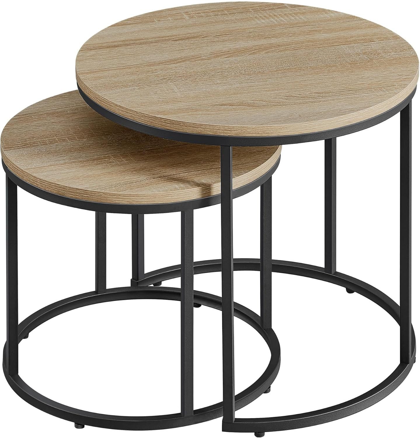 Wohnzimmertisch Rundes Couchtisch-Set (2-teilig) – Eiche-Optik & schwarze Beine