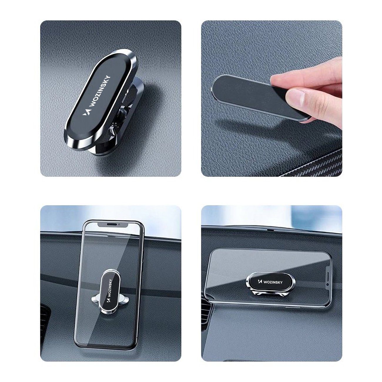 Wozinsky Handy-Halterung Selbstklebende magnetische 360-Grad-Armaturenbretthalterung Silber, (1-tlg) – Bild 5 von 5