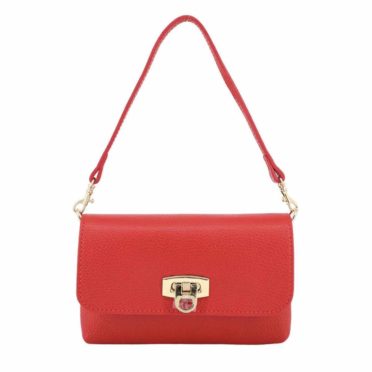 ITALYSHOP24 Schultertasche Made in Italy Damen Leder Tasche Mini Bag Ketten Crossbody Handytasche, Überschlagtasche Clutch Abendtasche Smartphone Handtasche CrossOver