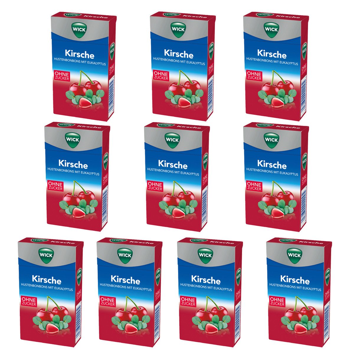 WICK Süßigkeit, WICK Kirsche und Eukalyptus zuckerfreie Halsbonbons 46g 10er Pack