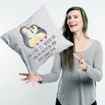 Mr. & Mrs. Panda Dekokissen Pinguine Einschlafen - Grau Pastell - Geschenk, Valentinstag, Sofakis, Weiche Mikrofaser