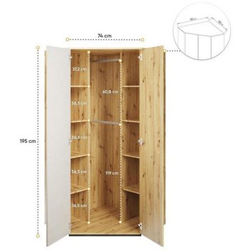 Beautysofa Eckschrank Qubic (Eckkleiderschrank, Mehrzweckschrank, inkl. 8 Regale, 2 Kleiderstange, lamellierte Spanplatte; 16/22 mm)