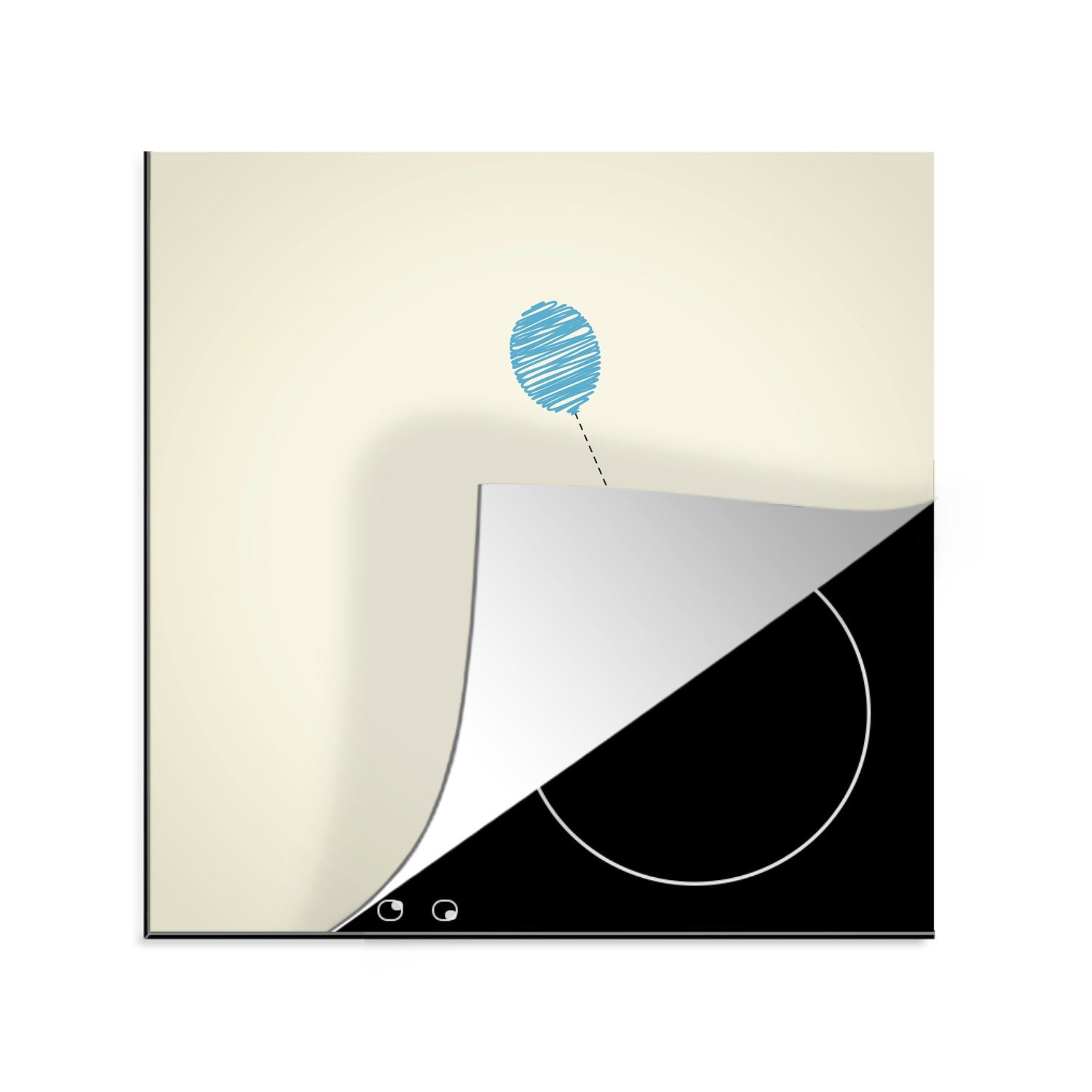 MuchoWow Herdblende-/Abdeckplatte Kindheit 78x78 Vinyl, (1 eines Luftballon, blauen cm, Ceranfeldabdeckung, tlg), mit Arbeitsplatte Illustration küche für einem Mädchens