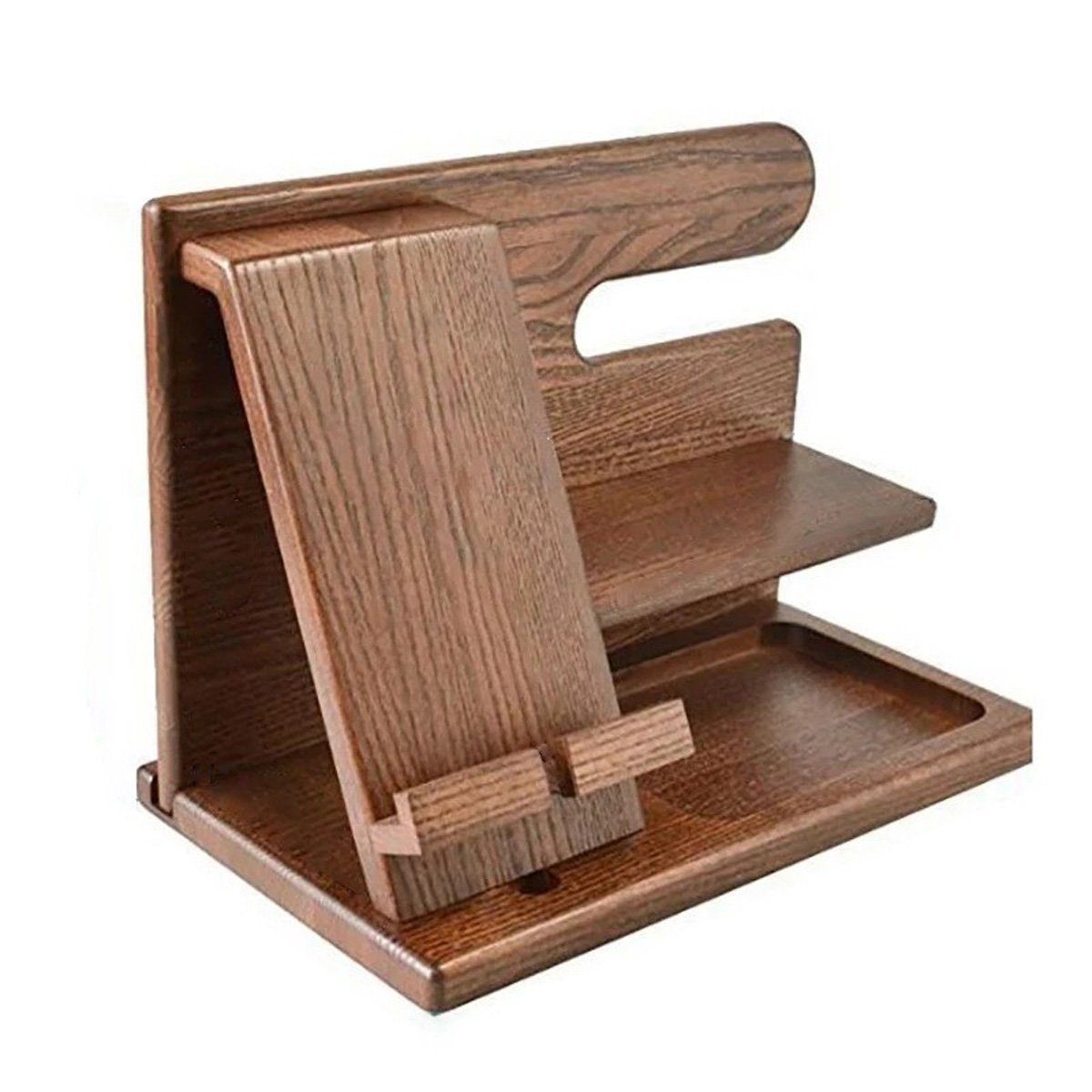 götäzer Media-Regal Holz-Desktop-Ladeständer für Mobiltelefone,Schmuck Aufbewahrungsregal, Handgefertigter Schreibtisch-Organizer aus hochwertigem Eschenholz