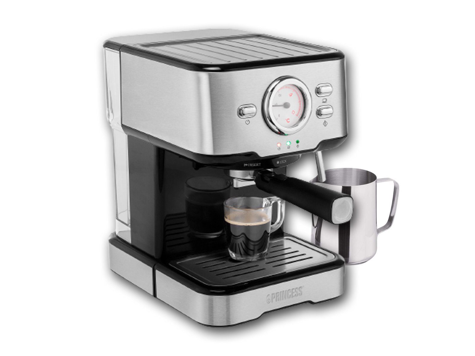PRINCESS Siebträgermaschine, italienische Siebdruck Kaffee & ESE Espresso-Maschine & Milchkännchen