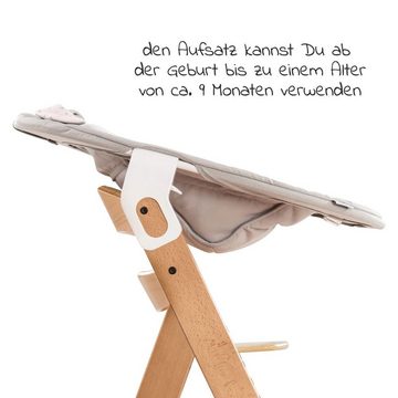 Hauck Hochstuhl Alpha Plus Natur Newborn Set Powder Bunny (Set, 4 St), Holz Babystuhl ab Geburt inkl. Aufsatz für Neugeborene & Sitzauflage