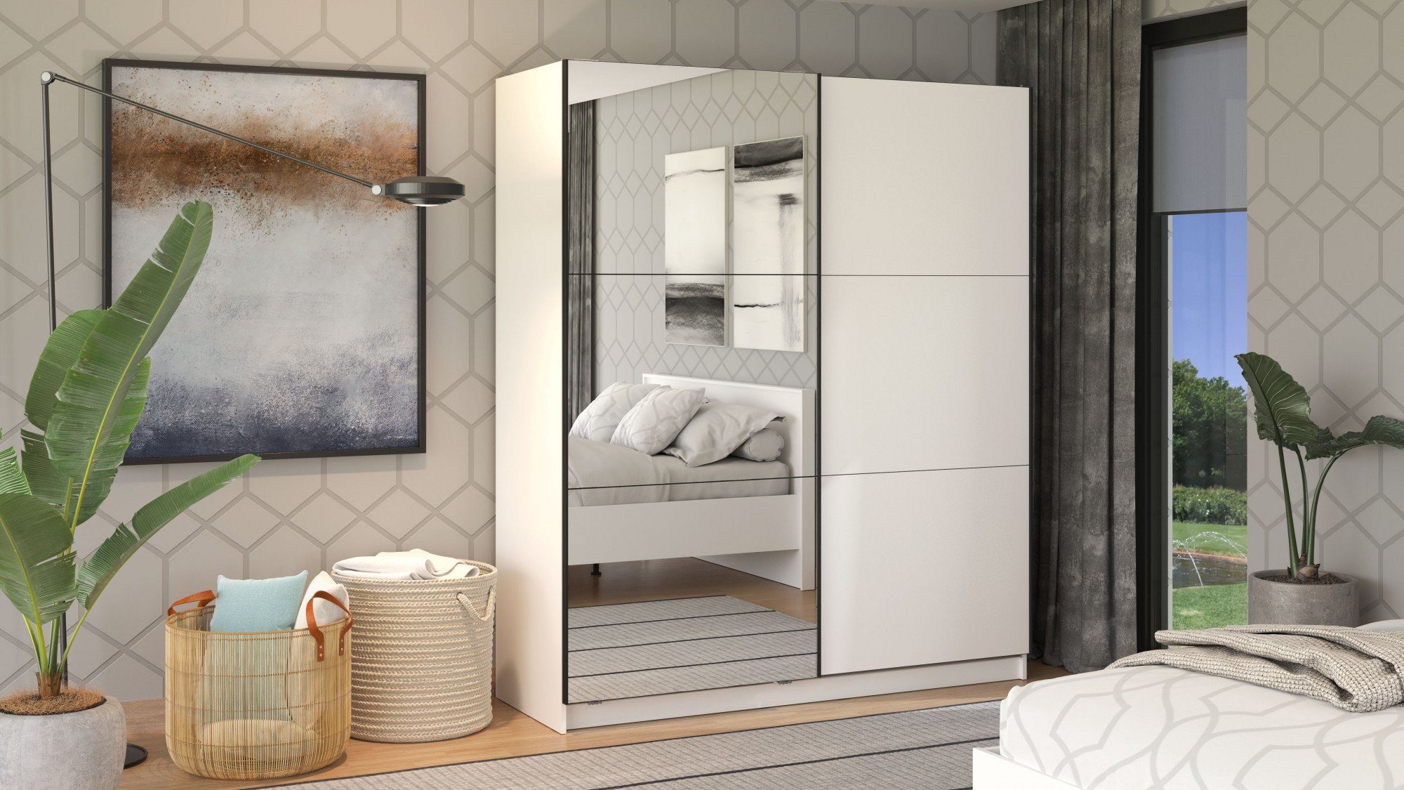 Schwebetürenschrank Sierra Kleiderschrank mit Spiegel Wäscheschrank Garderobe