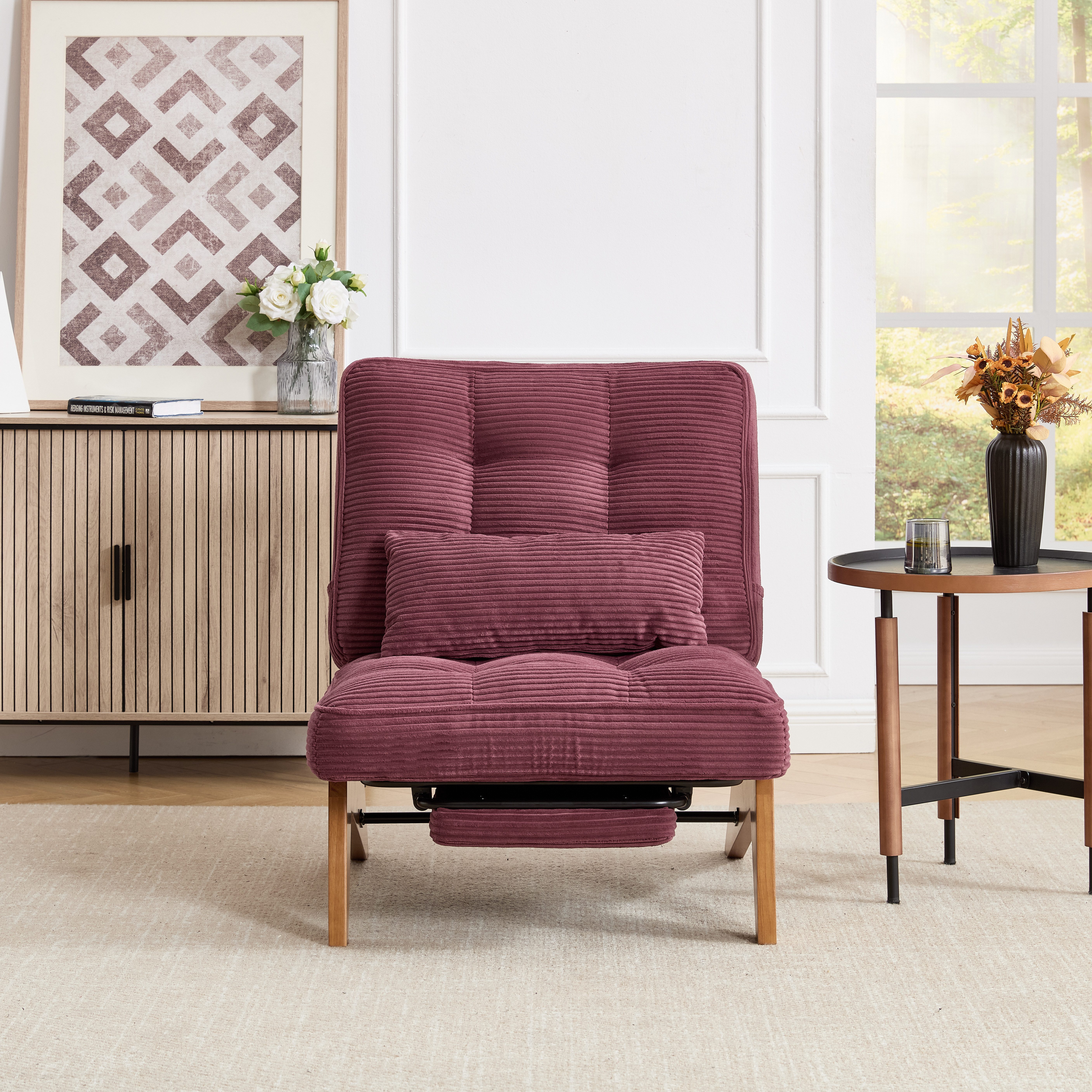 STILVORA Loungesessel mit Lendenkissen,Relaxsessel Loungesessel mit Fußstütze&Holzbeinen (aus Stoff, mit Fußstütze), mit Lendenkissen und Holzbeinen