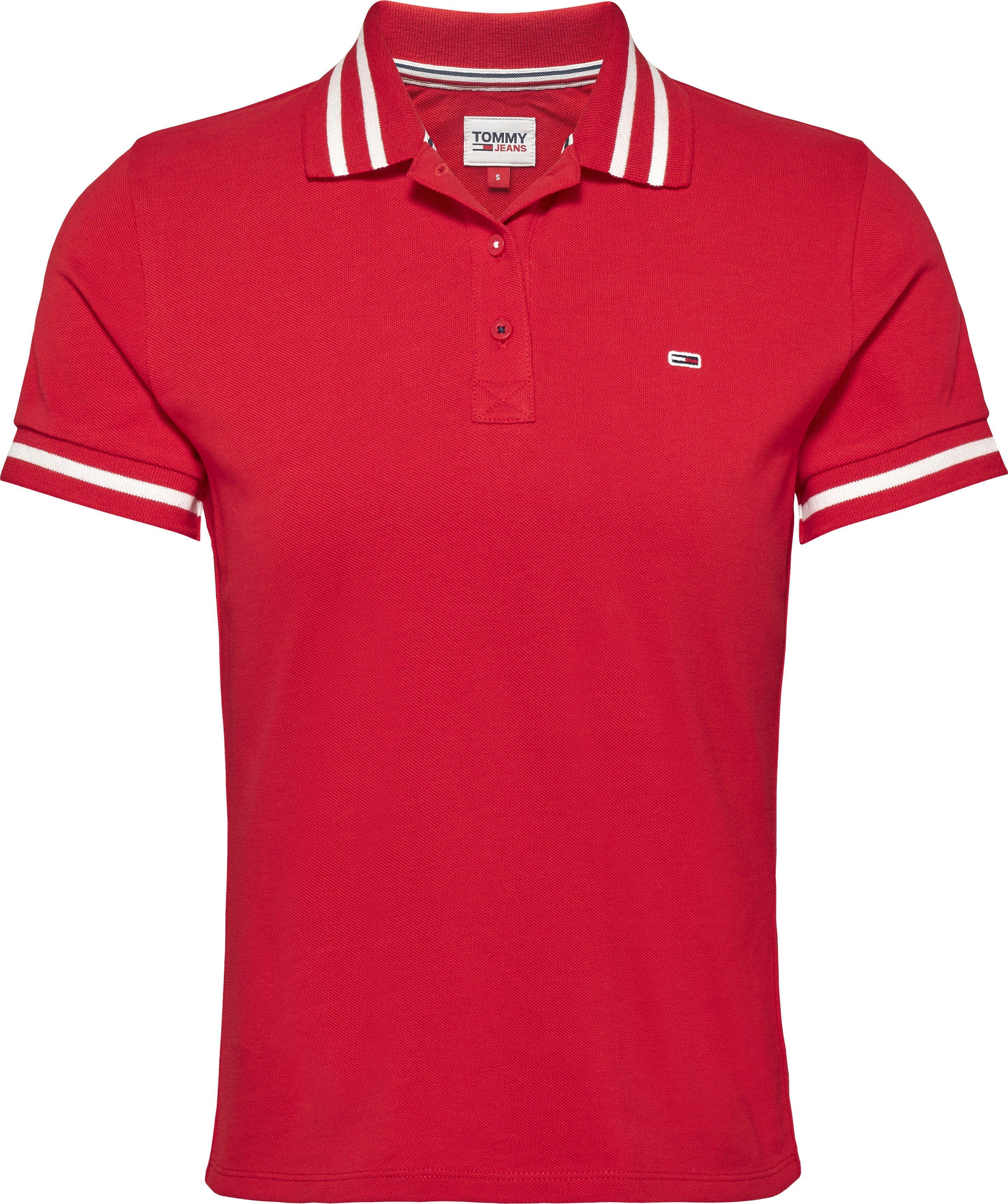 Tommy Deep-Crimson Jeans Jeans TIPPING Poloshirt POLO Kontraststreifen Tommy ESSENTIAL & Label-Flag TJW mit