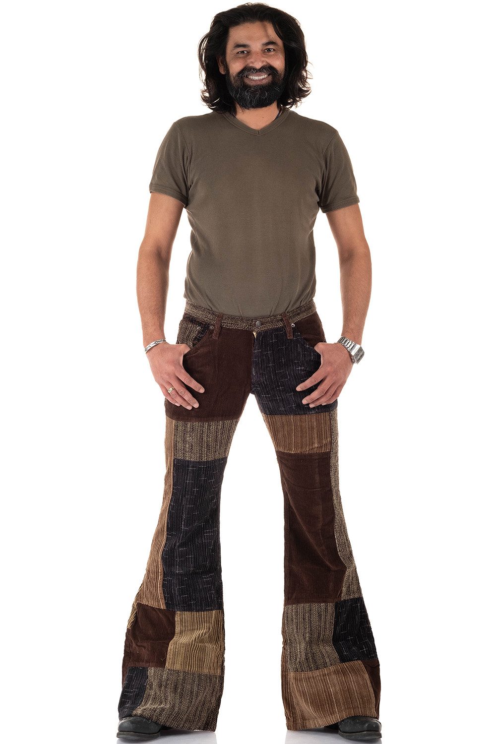 Comycom Schlaghose Herren Cord Patchwork braun günstig online kaufen