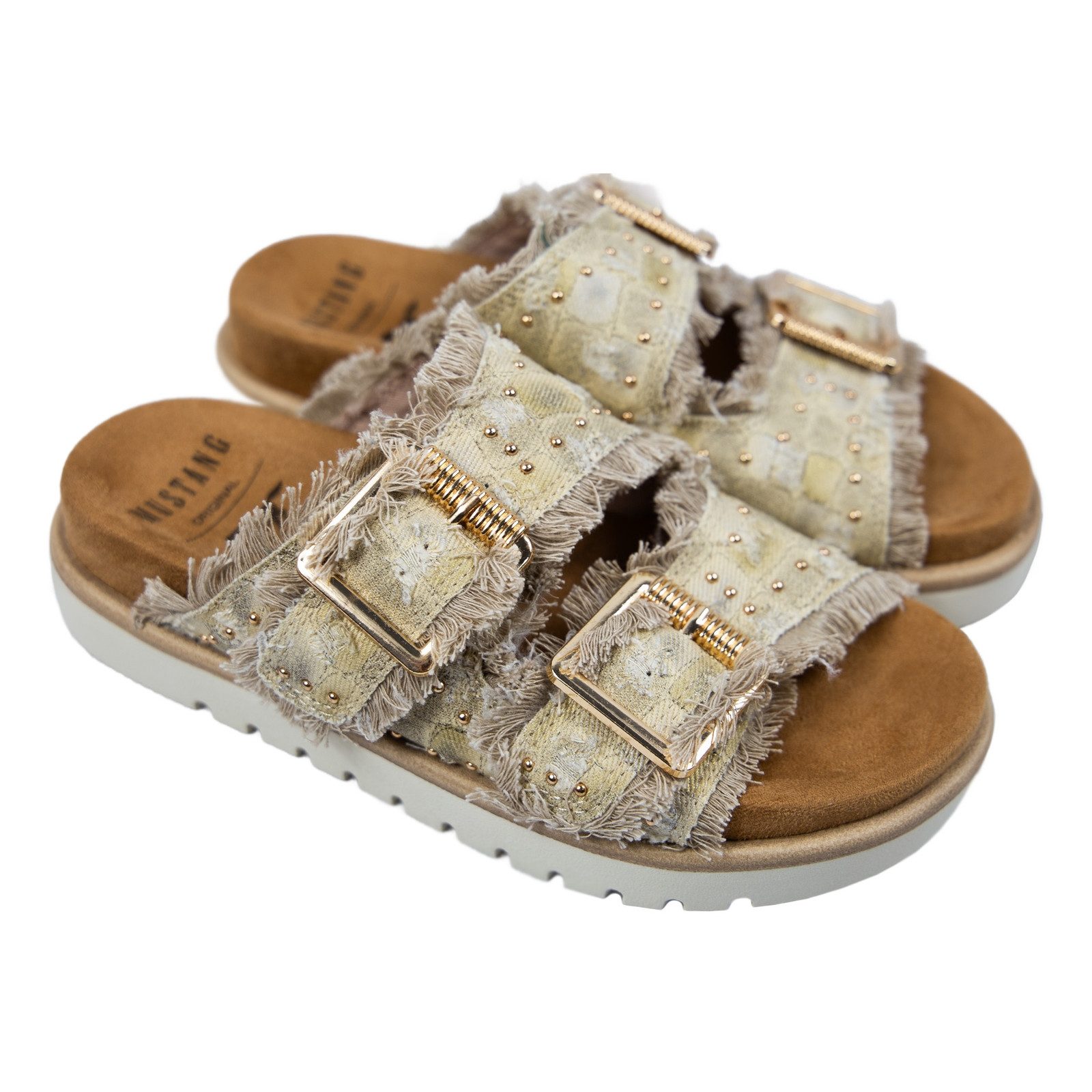 MUSTANG Pantolette Pantolette mit Nieten besetzter Jeansstoff