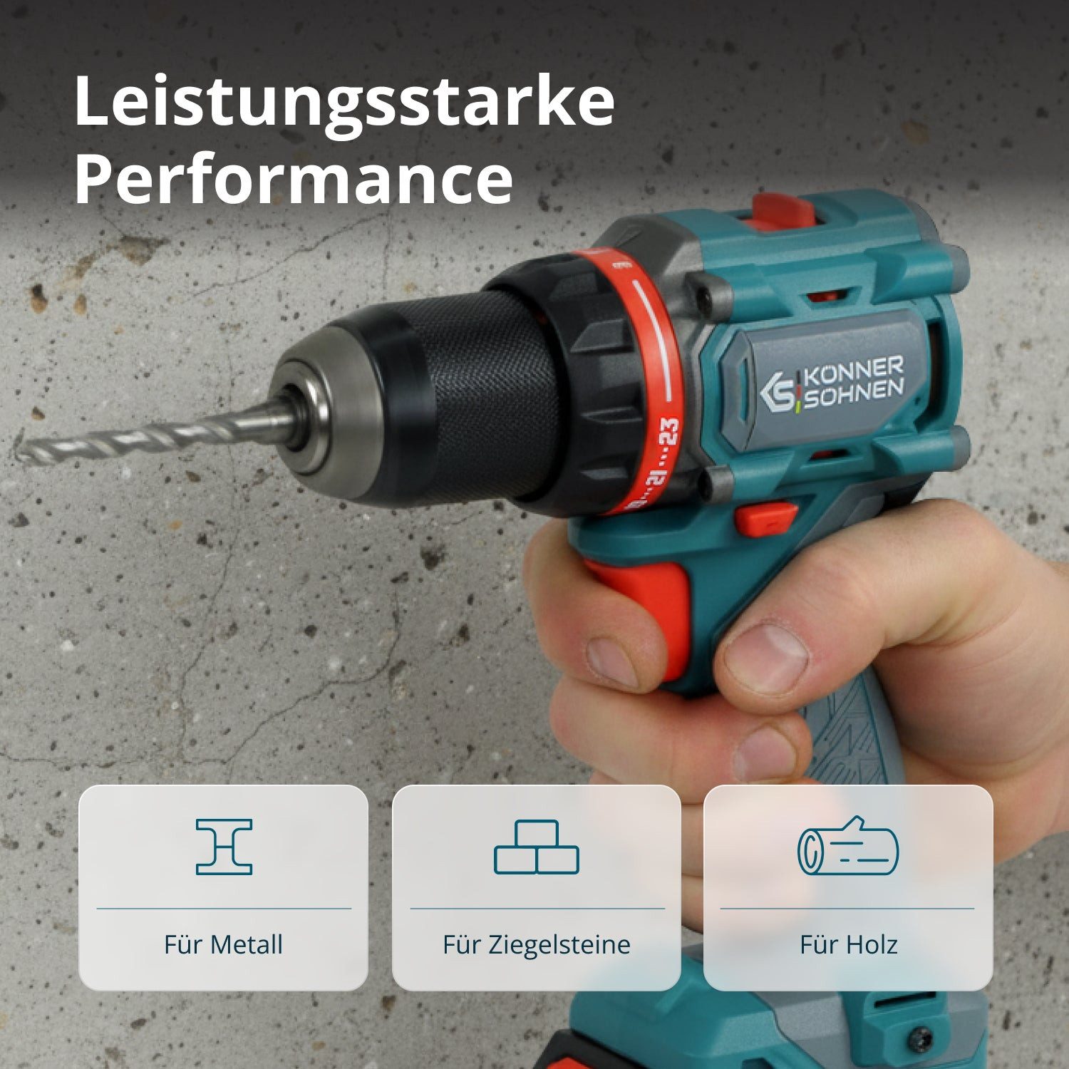 Könner & Söhnen Akku-Schlagbohrschrauber KS ID20V-60 KIT 74, (60 Nm Bohrmaschine für Holz und Metall mit Akku)