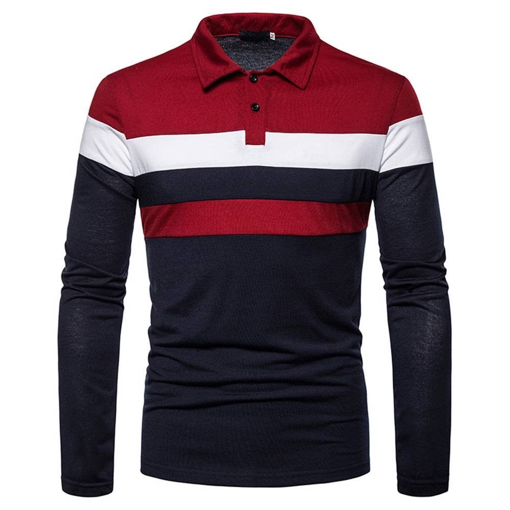 Für den Versandhandel im Ausland MEETYOO Poloshirt Herren Langarm T-Shirt (Polohemd, Slim, Rot Golf Hemd Freizeit Henley PoloShirt Shirt)