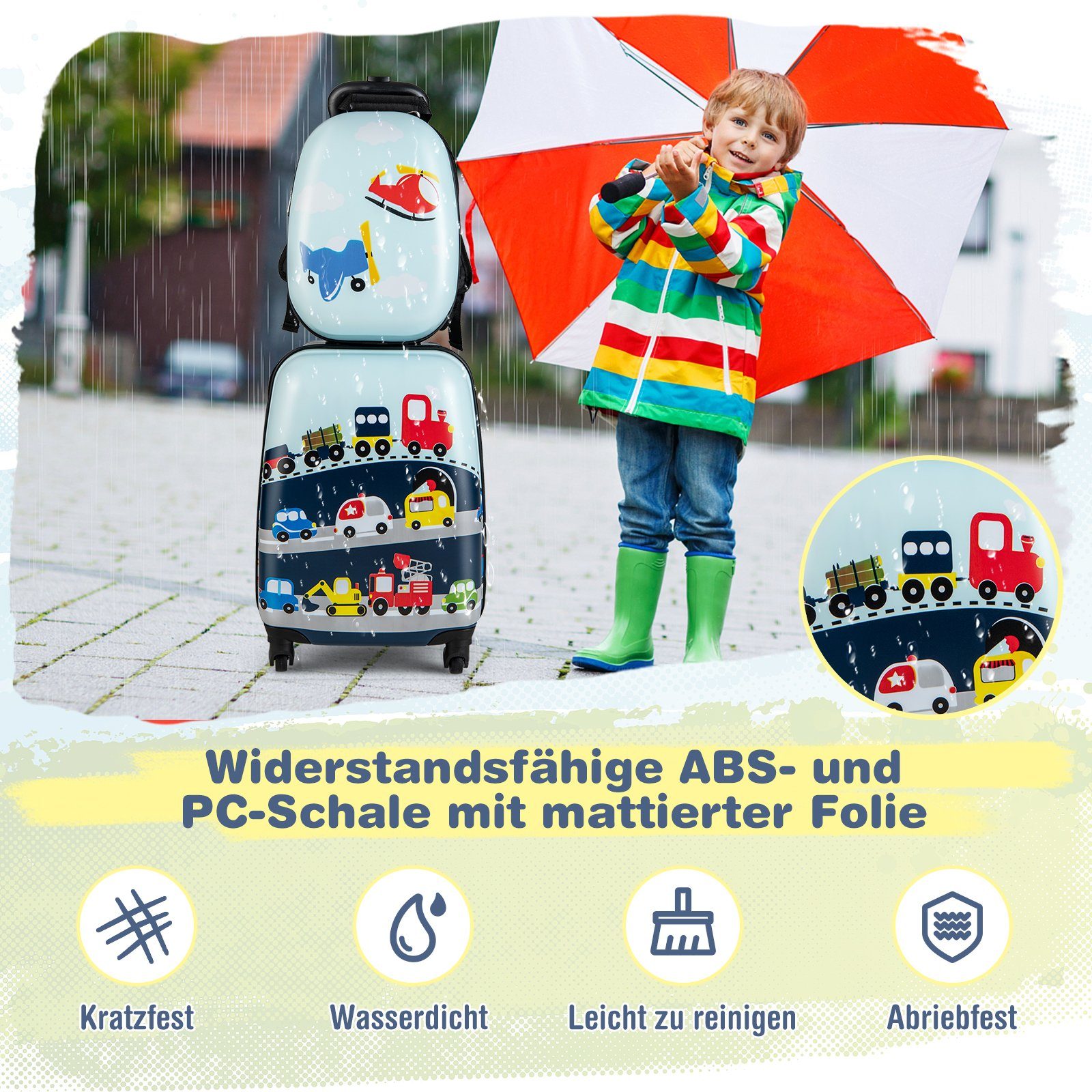 COSTWAY Kinderkoffer 12"+16" Kindertrolley mit Rucksack – Bild 5 von 5