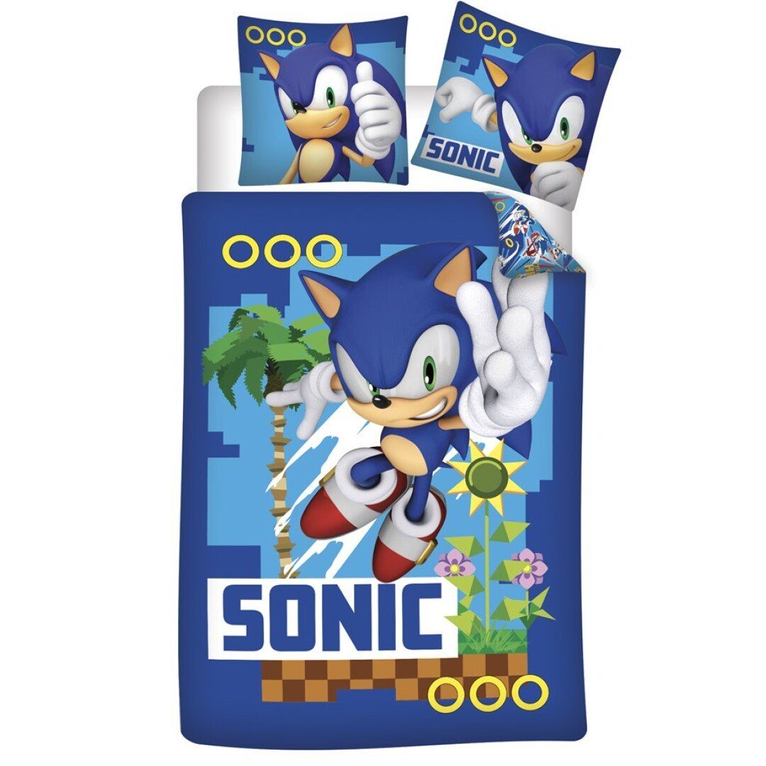 Bettwäsche Sonic the Hedgehog Постільна білизна Set, Sonic SEGA, Mikrofaser, 2 teilig, Bettdeckenbezug 140x200 cm - Kissenbezug 63x63 cm