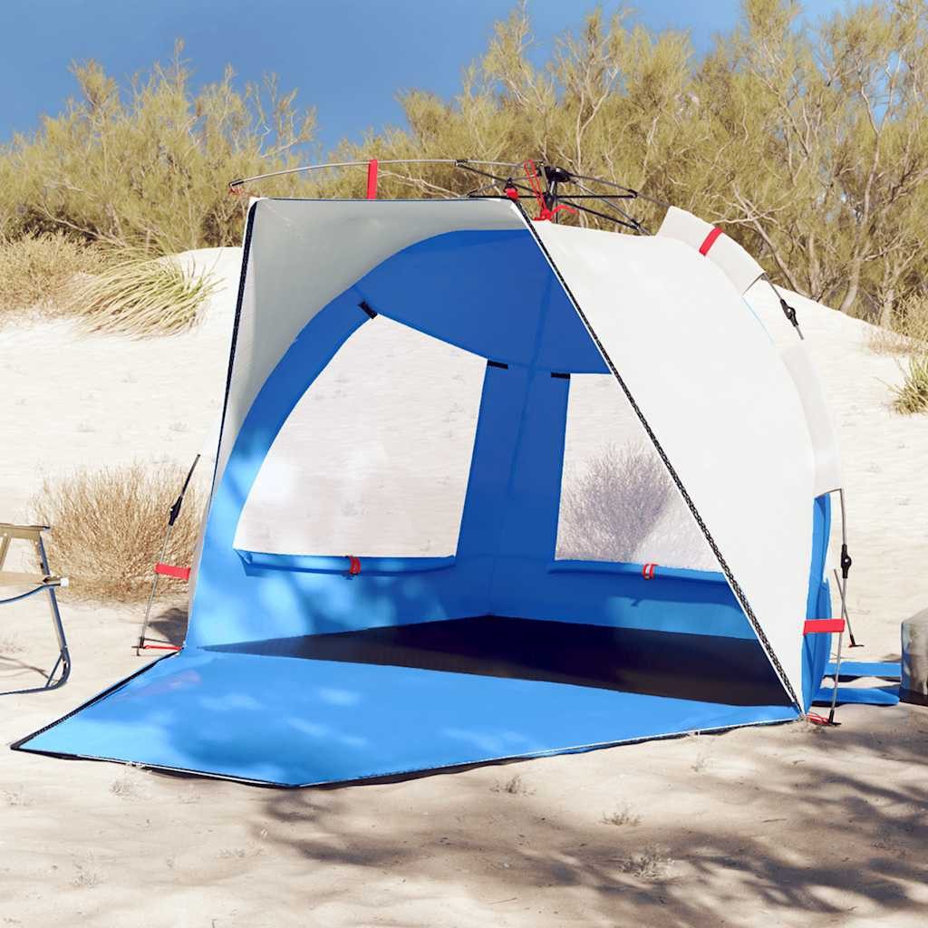 furnicato Strandmuschel Strandzelt Quick-Release 224x138x142 cm Azurblau, Sonnenschutz-Pavillon mit Reißverschluss und Netzgewebe für 2 Personen