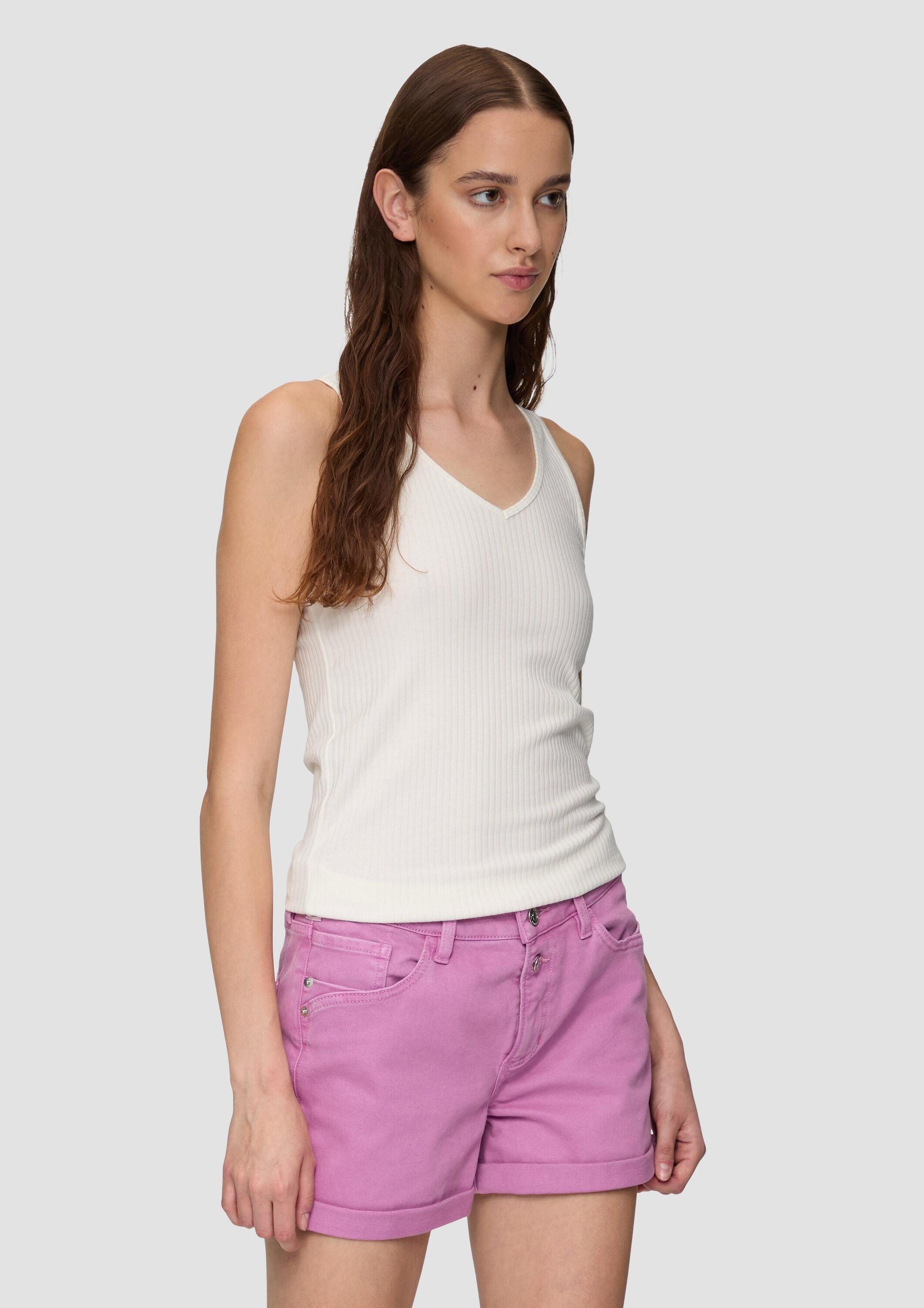 QS Muskelshirt T-Shirt Geripptes Top im Slim Fit aus Modalmix