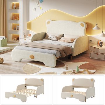 REDOM Kinderbett Polsterbett Doppelbett, mit weichen Schutzkanten (140x110cm&140x200cm, Gästebett mit Holzlatten, Samt), ohne Matratze
