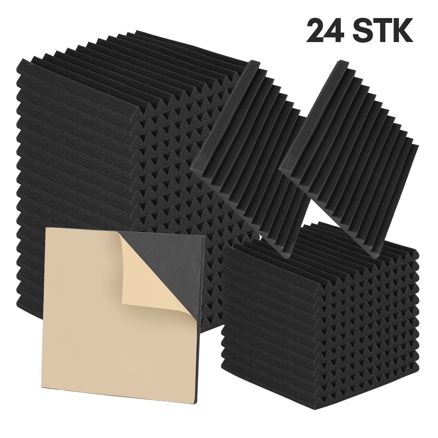 Gimisgu Akustikplatte 24er-Pack Akustikschaumstoffplatten, 2,5 x 30 x 30 cm, schalldicht