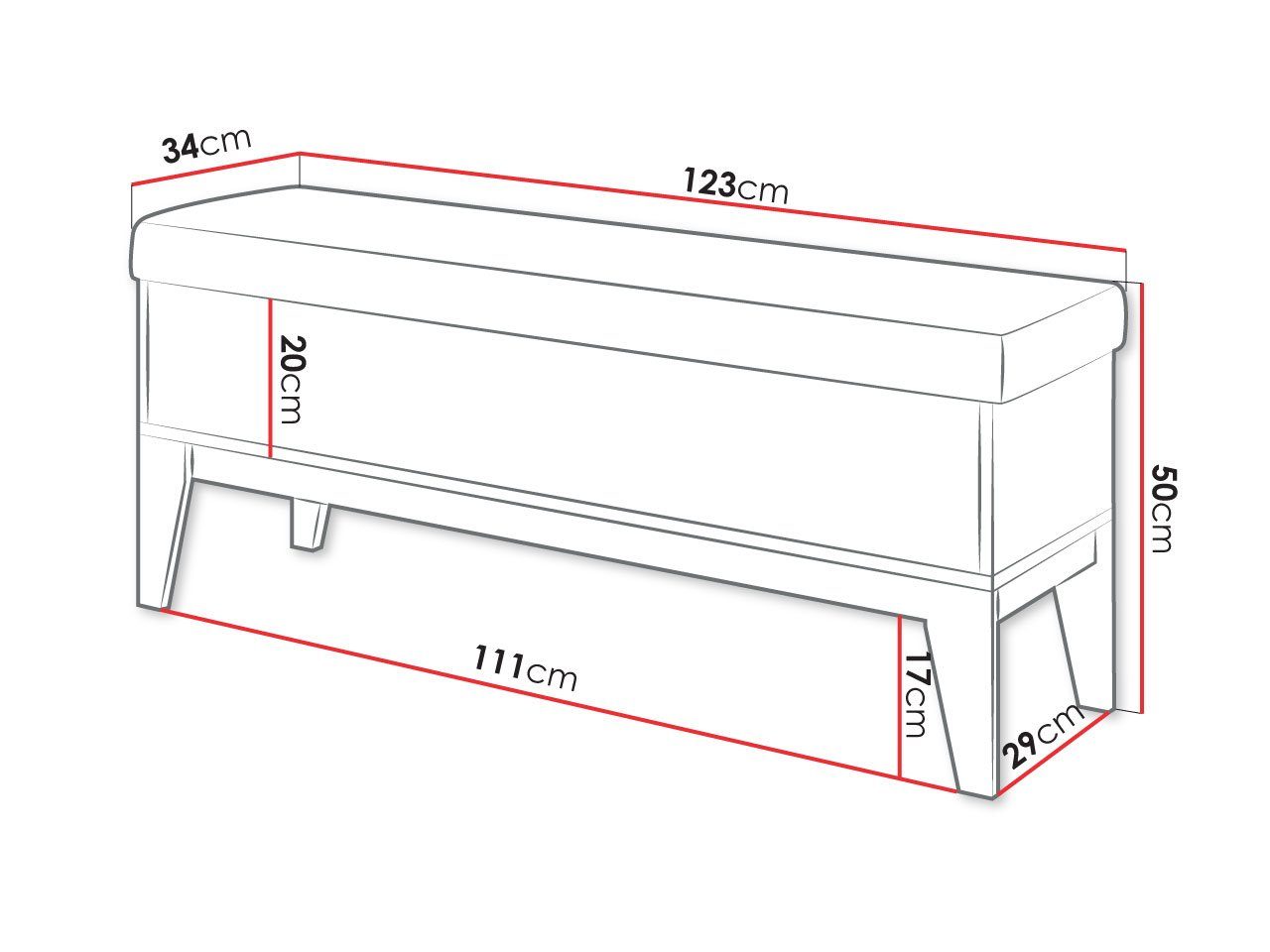 MIRJAN24 Polsterbank 123x34x50 Femii Gasdruckfeder), (mit FE13 cm