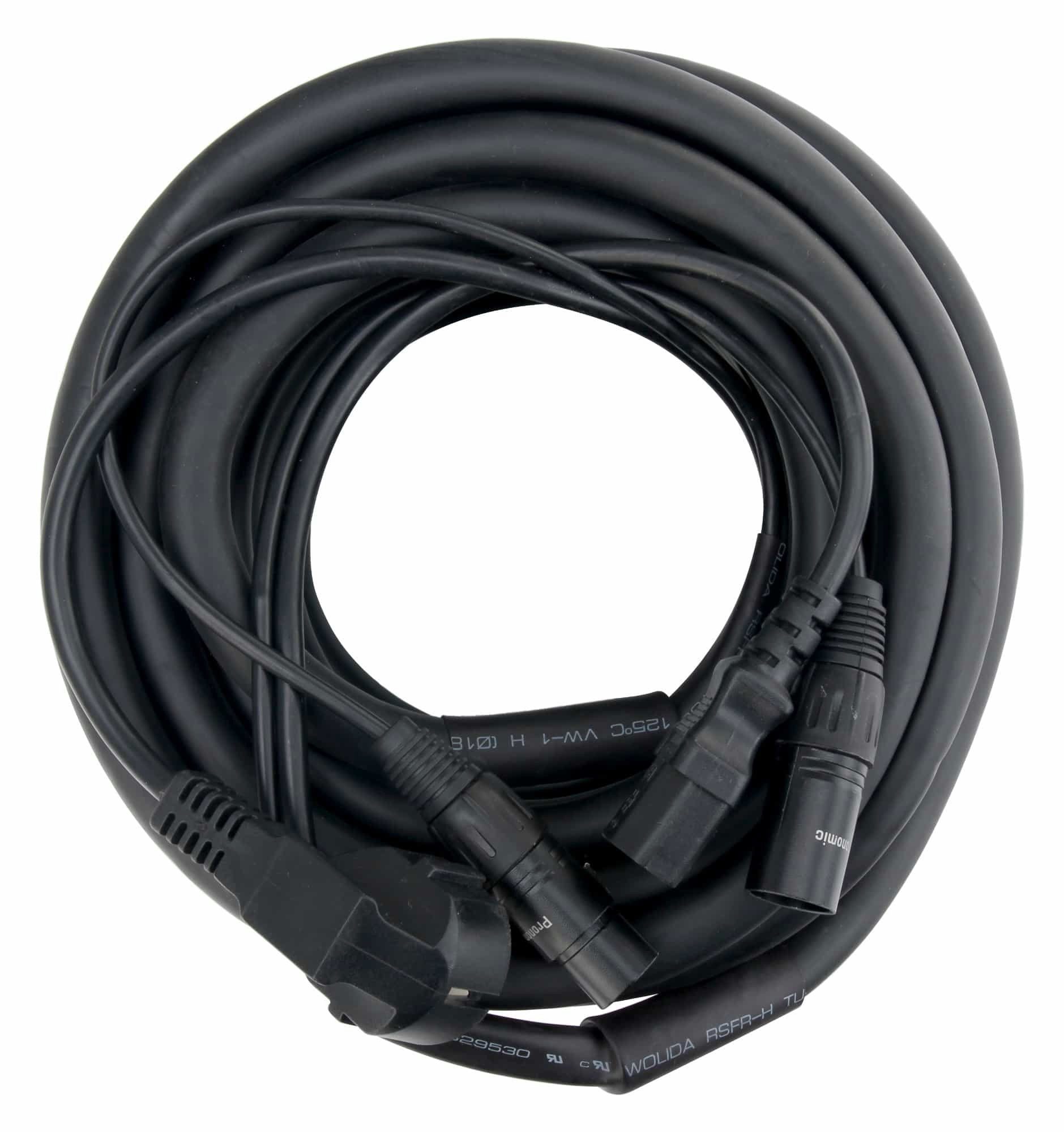 Pronomic EUIECX Hybridkabel Schukostecker auf Kaltgerätebuchse Audio-Kabel, XLR 3-polig, IEC/Kaltgeräte (1000 cm), Kombi-Kabel für Stromversorgung und Signal