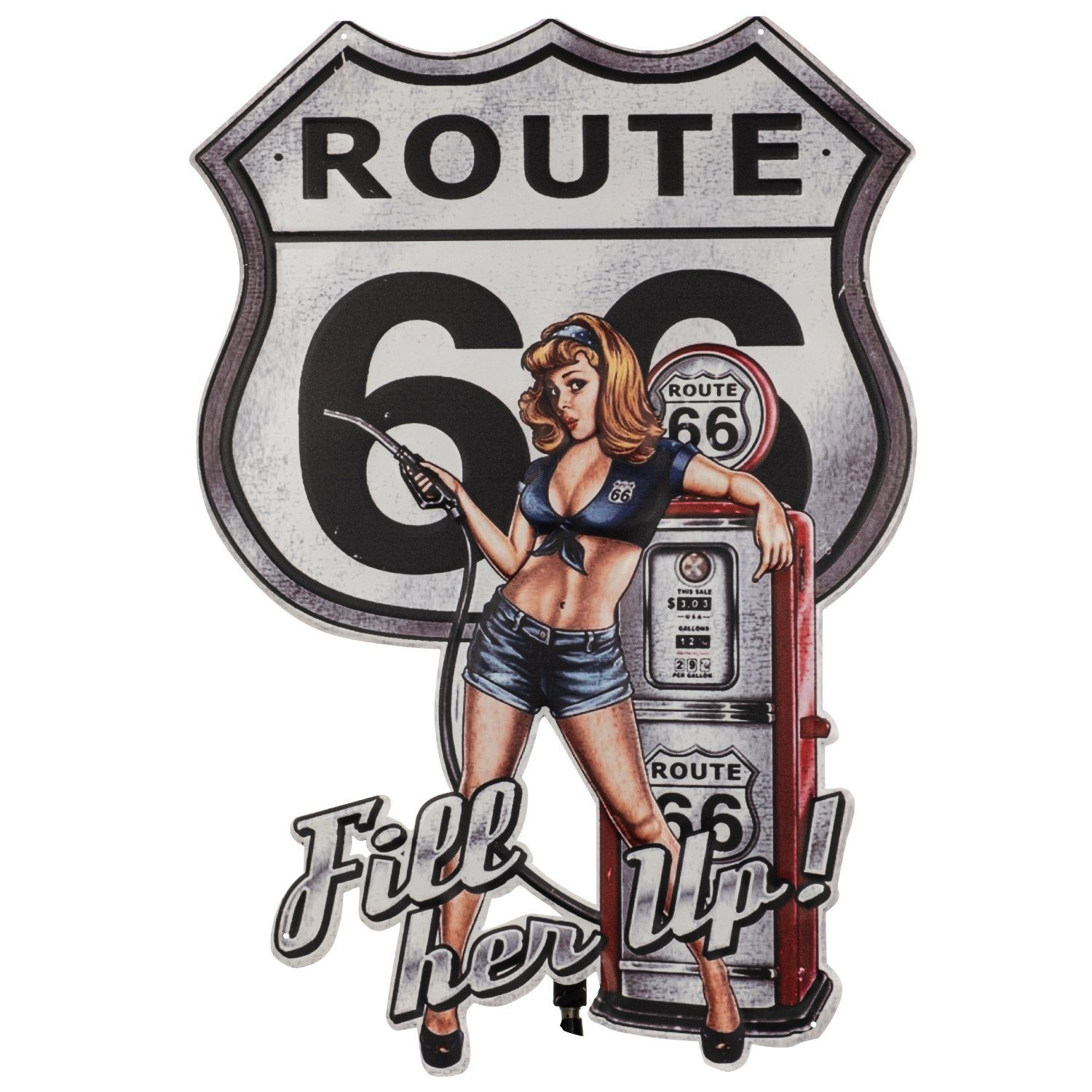 Metallschild Rockabilly Route 66 US USA Zapfsäule