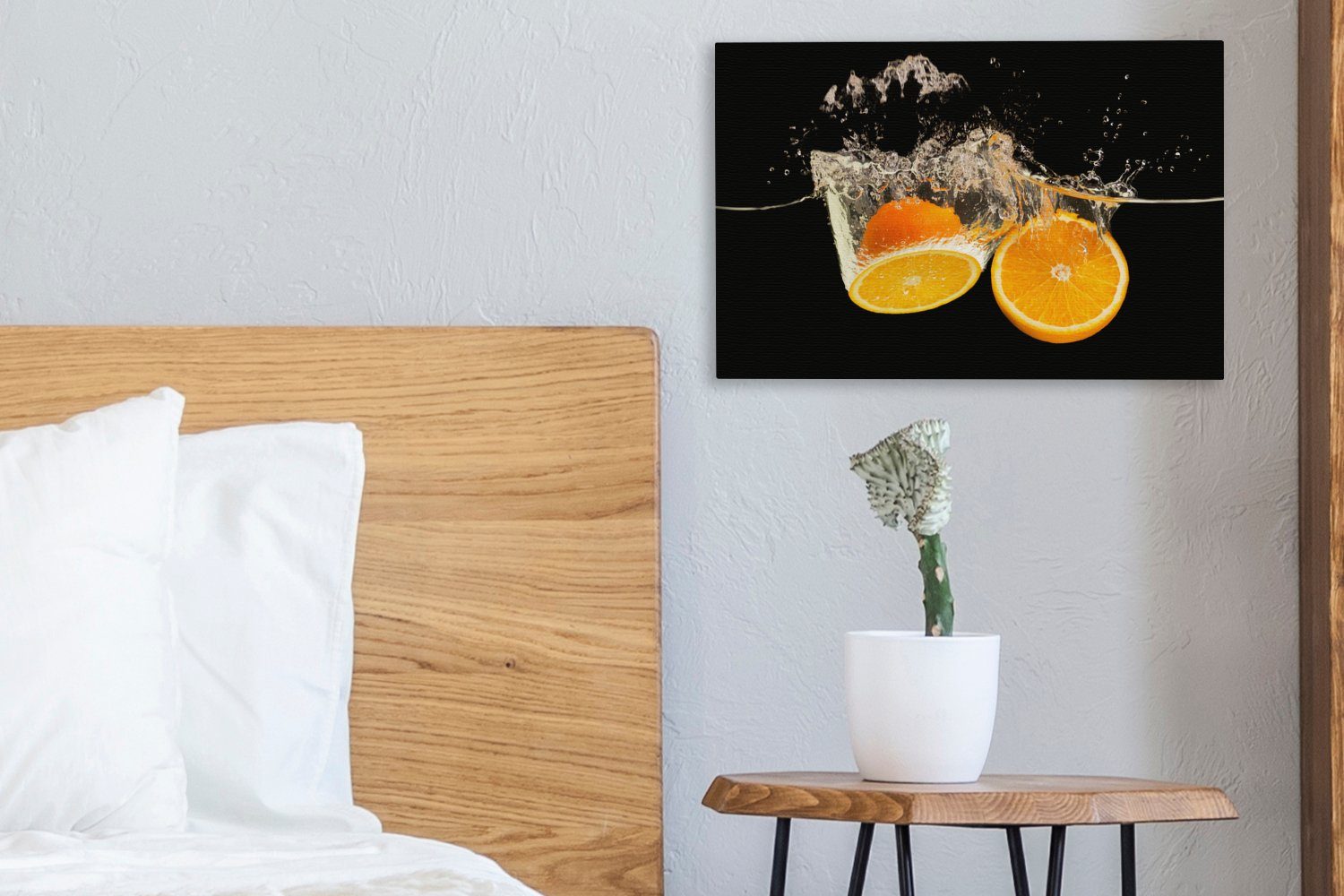 OneMillionCanvasses® Leinwandbild Orange - Stillleben - Wasser - Schwarz - Obst, Fotodruck (1 St), Wandbilder für Esszimmer, Wanddeko Bilder Küche, 30x20 cm – Bild 4 von 5