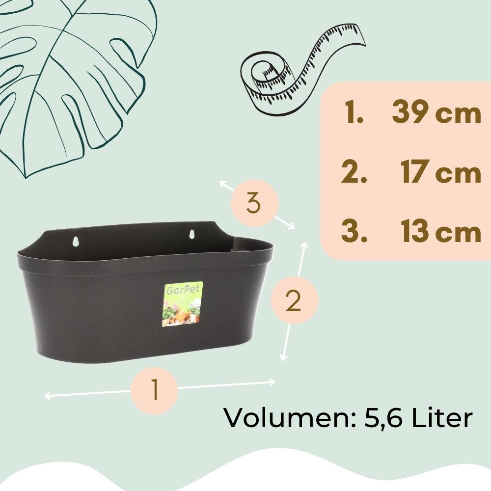 GarPet Blumentopf 4er Set Wand Blumentopf Pflanz Gefäß Blumen Kasten Wandampel Anthrazit