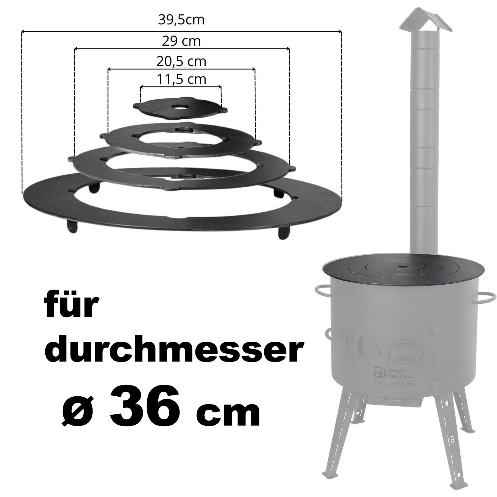 BIG-PAN Kochfeld-Adapter Ø34,5-38 cm Adapter-Ringe für Eintopfofen Utschak