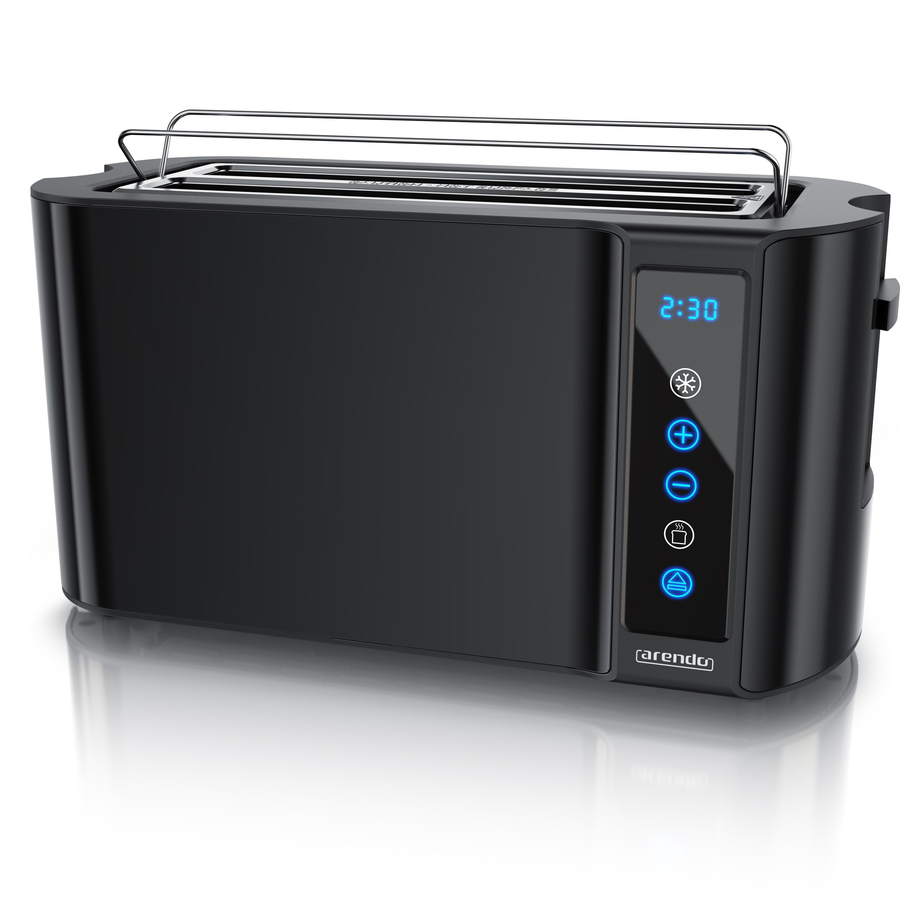 Arendo Toaster Wärmeisoliertes Doppelwandgehäuse, Display mit Restzeitanzeige, 2 lange Schlitze, für 4 Scheiben, 1500 W, Touchpanel, Brötchenaufsatz, 7 Bräunungsgrade, Brotscheibenzentrierung