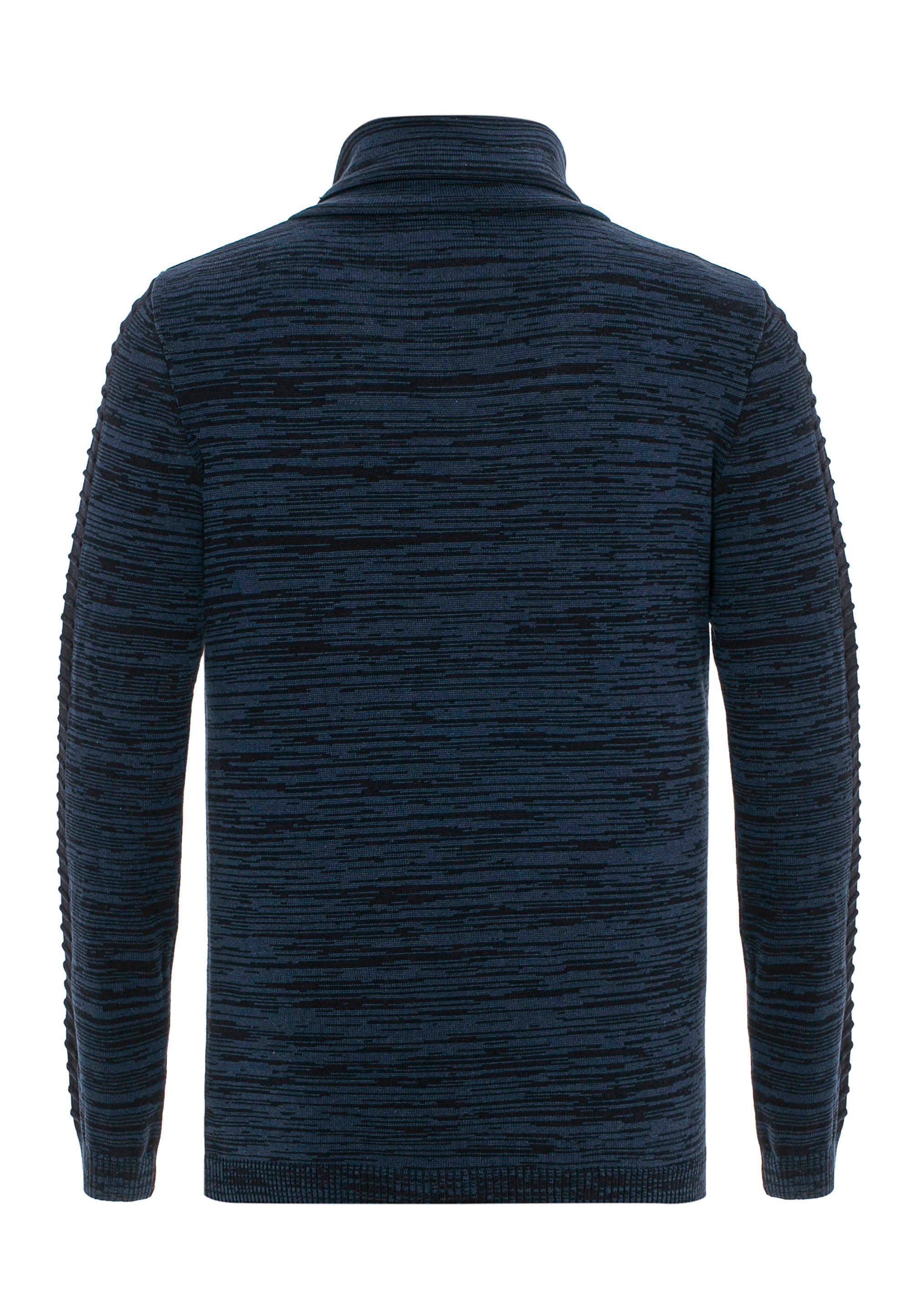 Cipo blau-dunkelblau Kragen hochabschließendem Strickpullover mit & Baxx