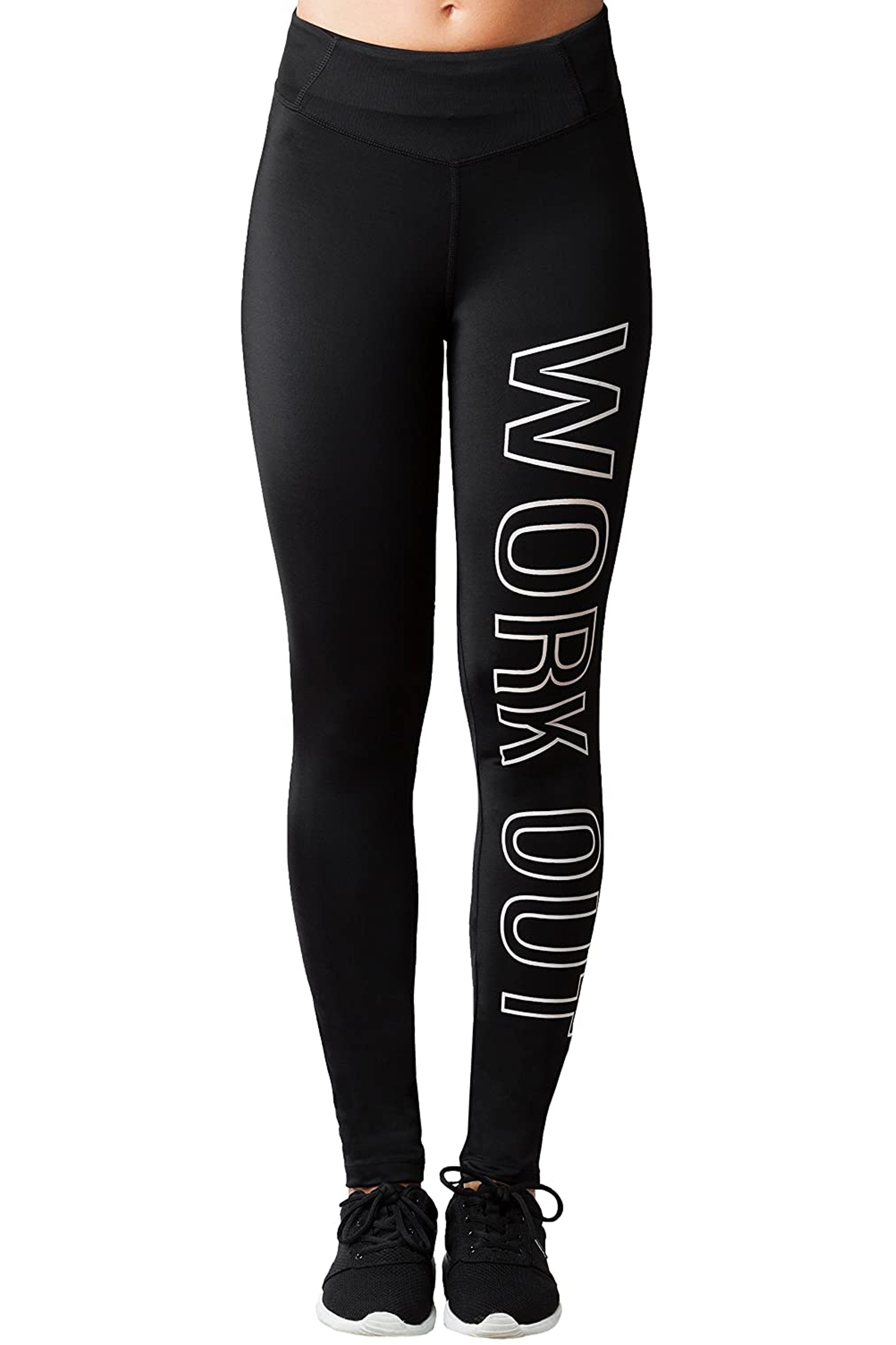 oder mit Sporthose Workout) - für Tasche Schwarz Schwarz Weiß BRUBAKER / Karte out Sportleggings, Laufhose Work Leggings 1-tlg., Schlüssel Damen - Blickdicht Sport (Lange Leggings Yogahose