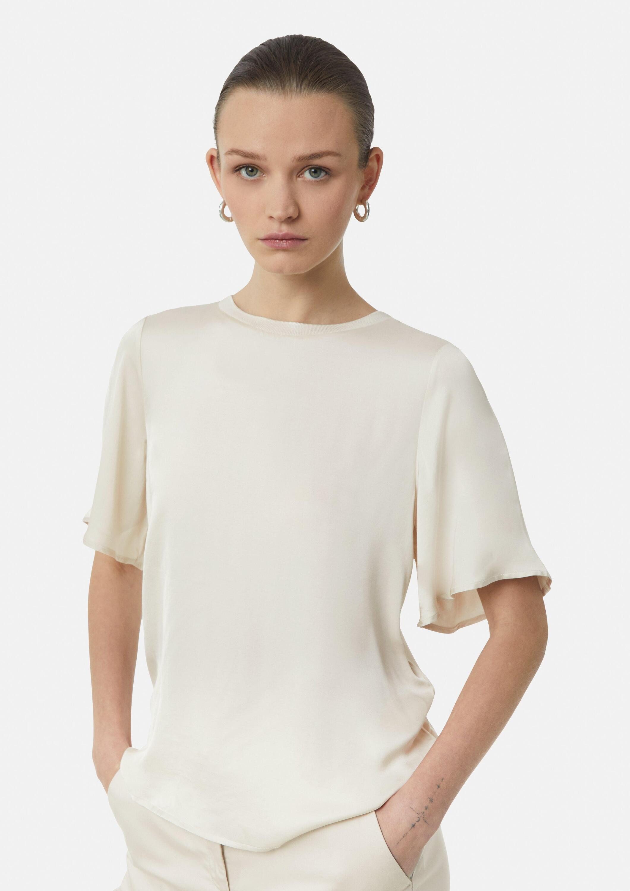 comma Kurzarmshirt T-Shirt Satiniertes Blusenshirt im Relaxed Fit