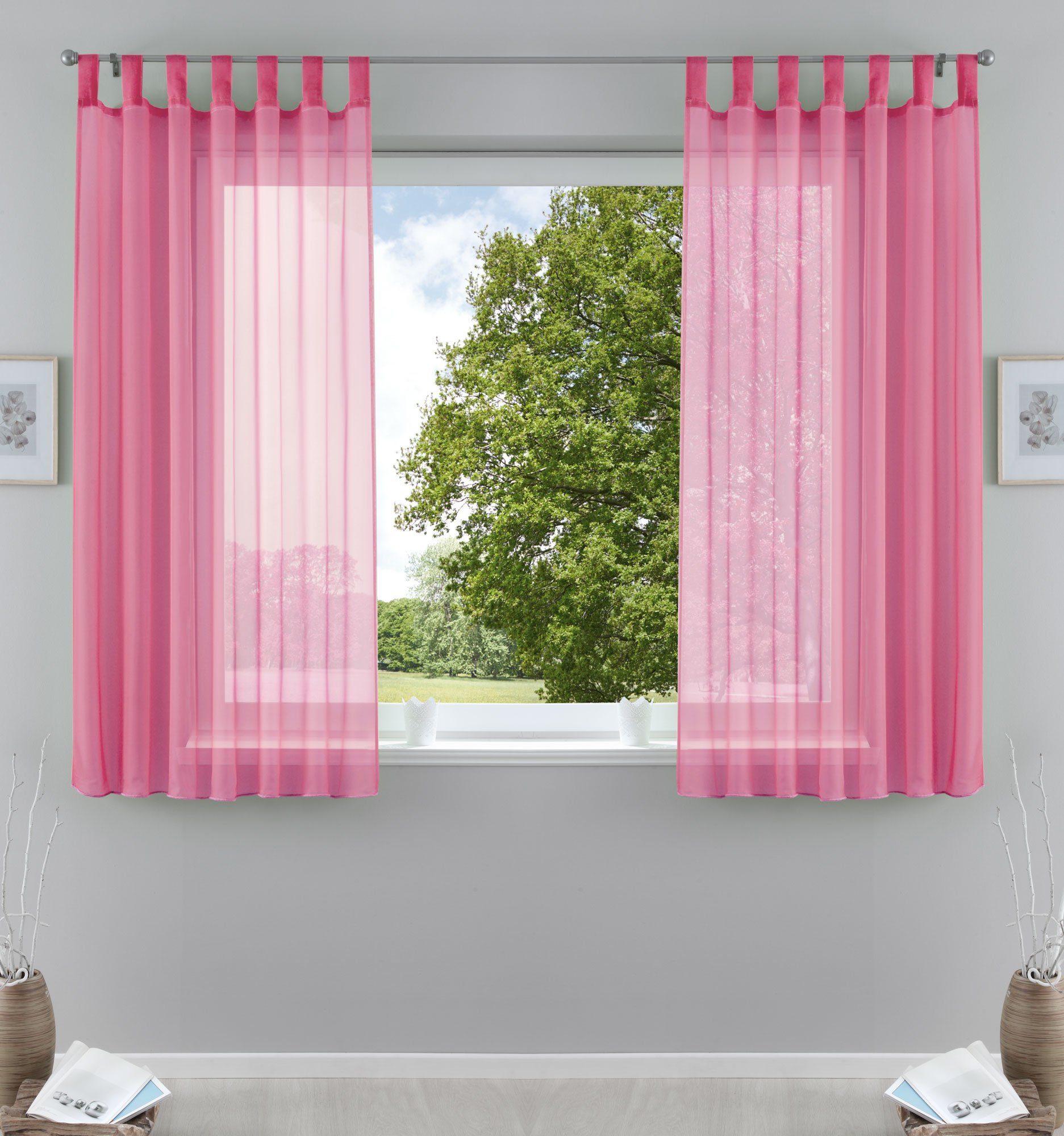 Gardinenbox Gardine (2 St), Schlaufen, transparent, Voile, Transparent Vorhang Set Voile Bleibandabschluss 61000CN