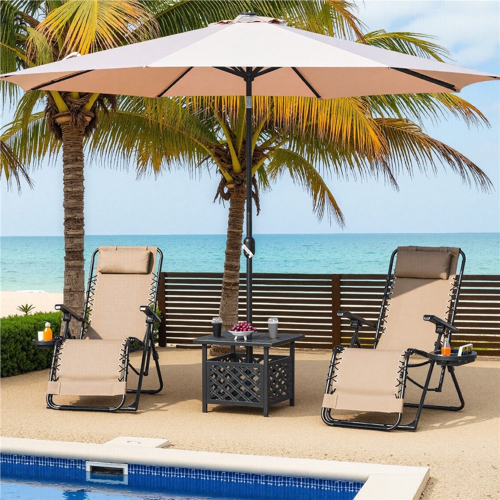 Yaheetech Gartenliege Zero-Gravity-Klappstuhl Klappbar & Tragbar, 1 St., Gartenstuhl mit Kopfkissen & Becherhalter