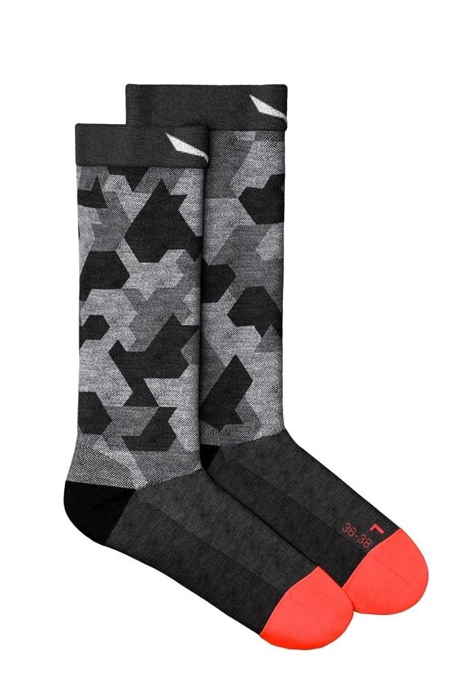 Salewa Wandersocken Crew Pedroc Camo Merino (leicht, atmungsaktiv) schwarz/grau Herren
