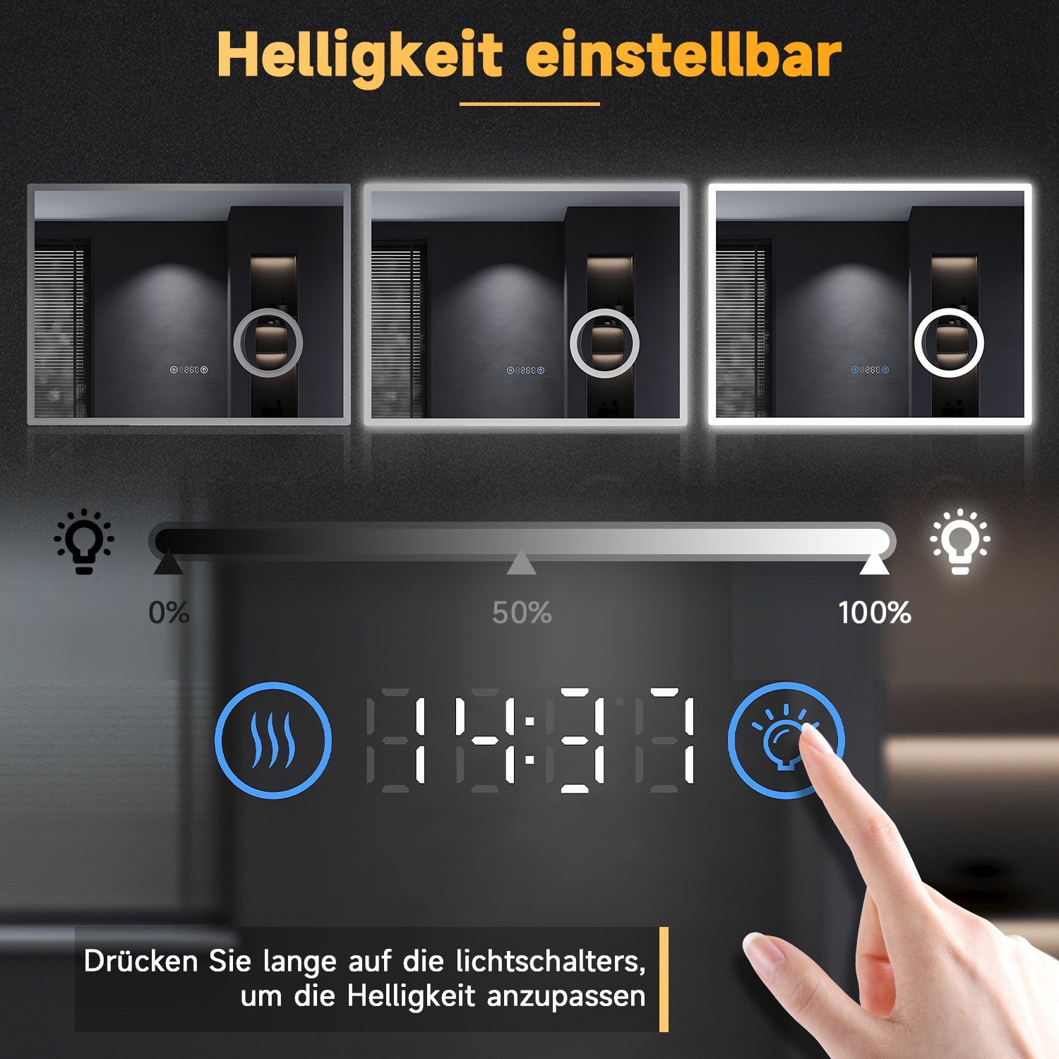 SONNI Badspiegel Badezimmerspiegel LED Spiegel Wandspiegel mit Touch-Schalter, mit Touch, Wandspiegel, Beschlagfrei, Temperatur, IP44, LED Spiegel