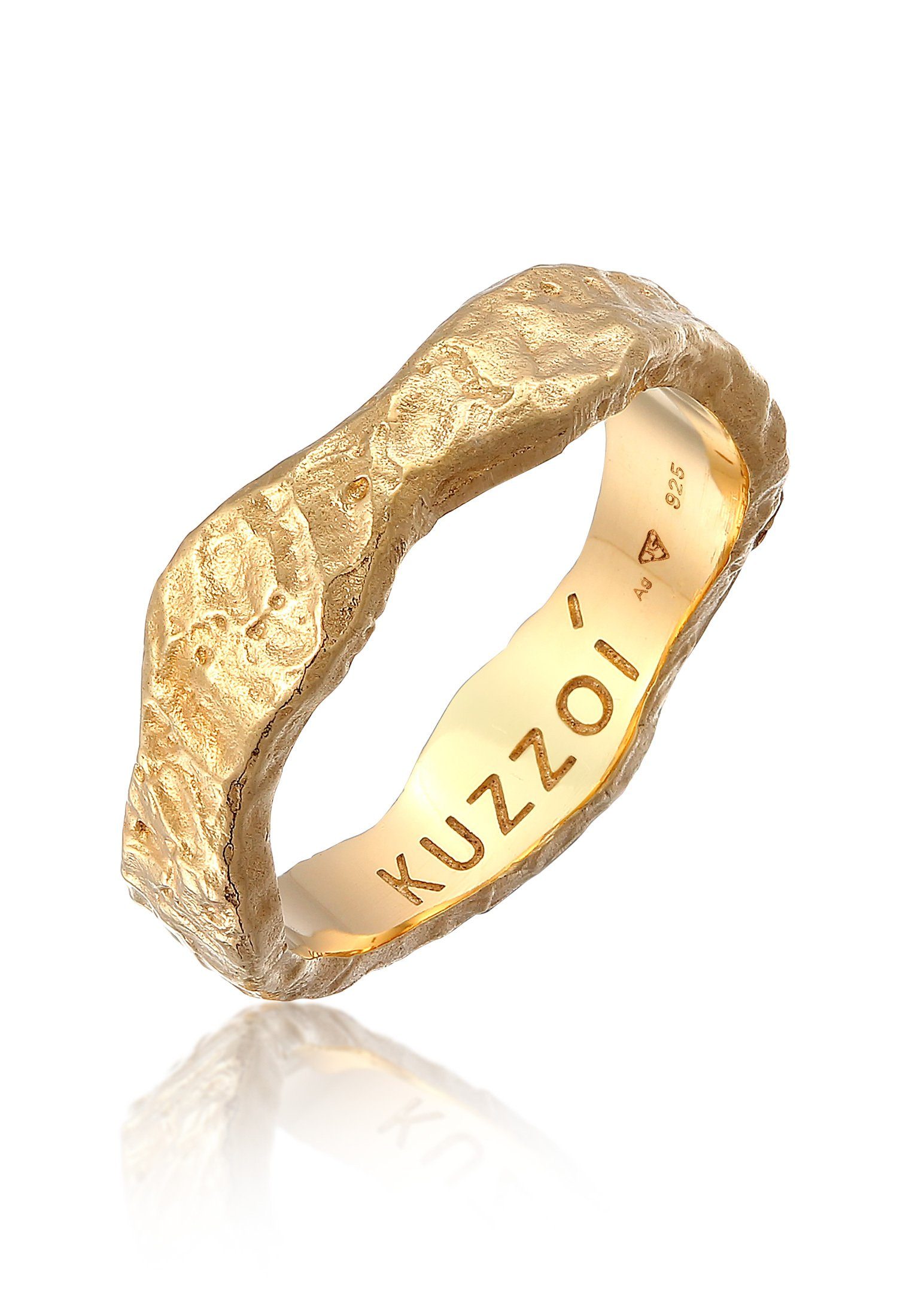 Kuzzoi Silberring Herren Bandring Organic Struktur 925 Silber Gold