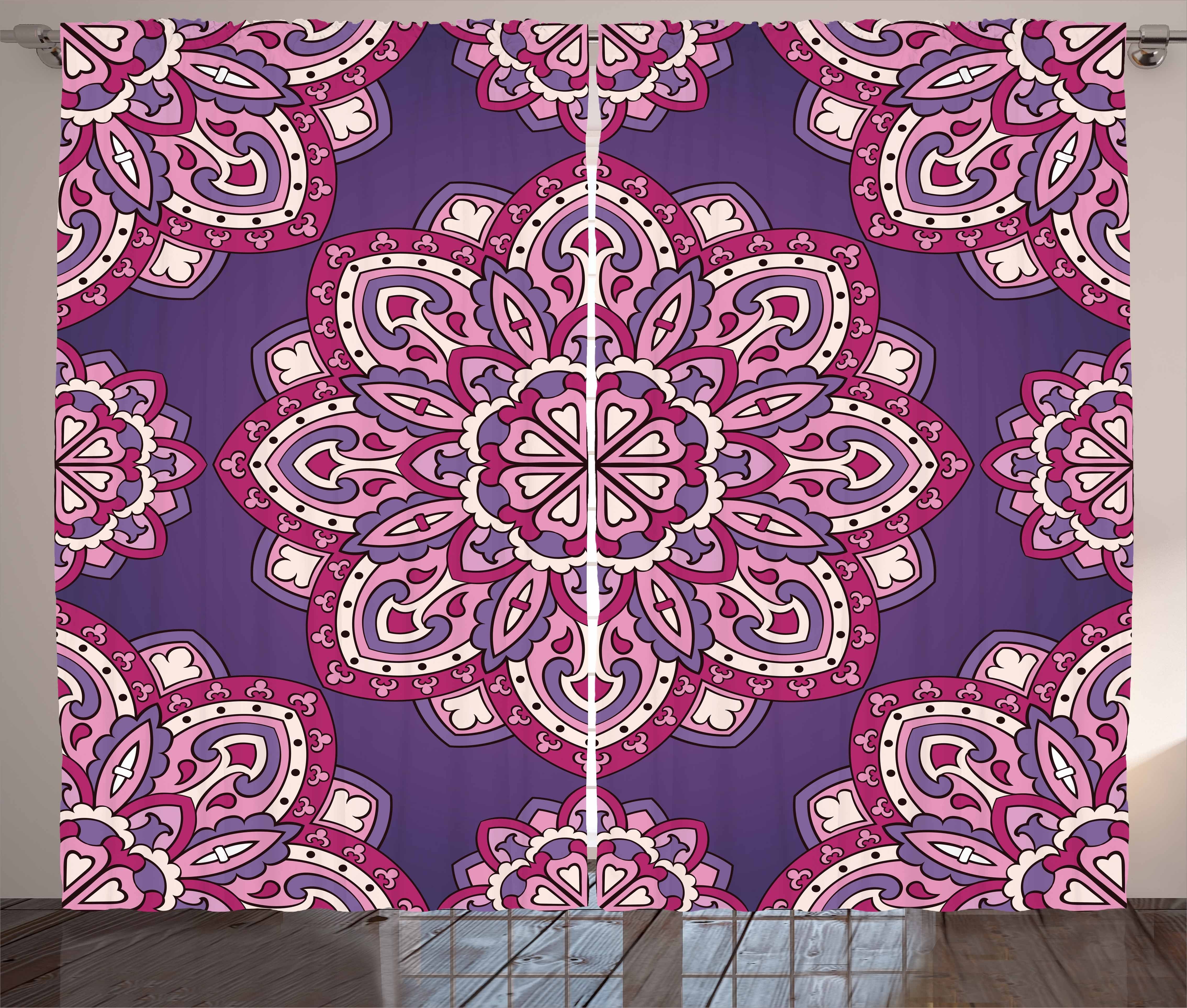 Mandala Gardine Haken, Auslegung Kräuselband Schlafzimmer Abakuhaus, mit und lila Schlaufen Vorhang Bunte